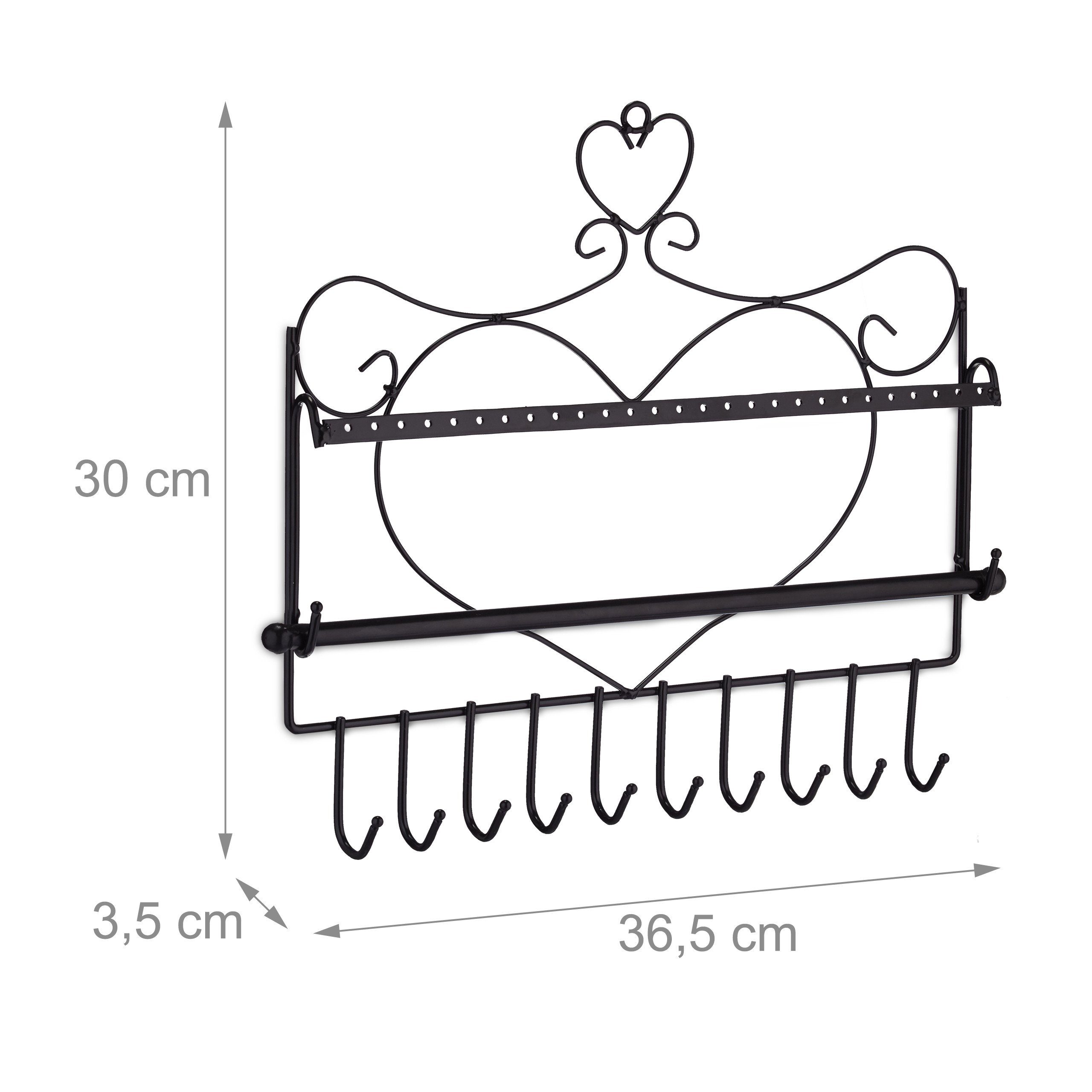 relaxdays Schmuckständer Schmuckhalter Wand (12 St), schwarz – Bild 4 von 5
