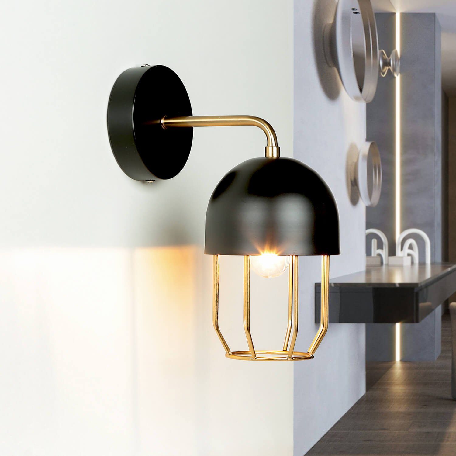 Design Gold Wandlampe Metall elegant in Licht-Erlebnisse ohne Loft QUIN, E14 Schwarz Wandleuchte Leuchtmittel,