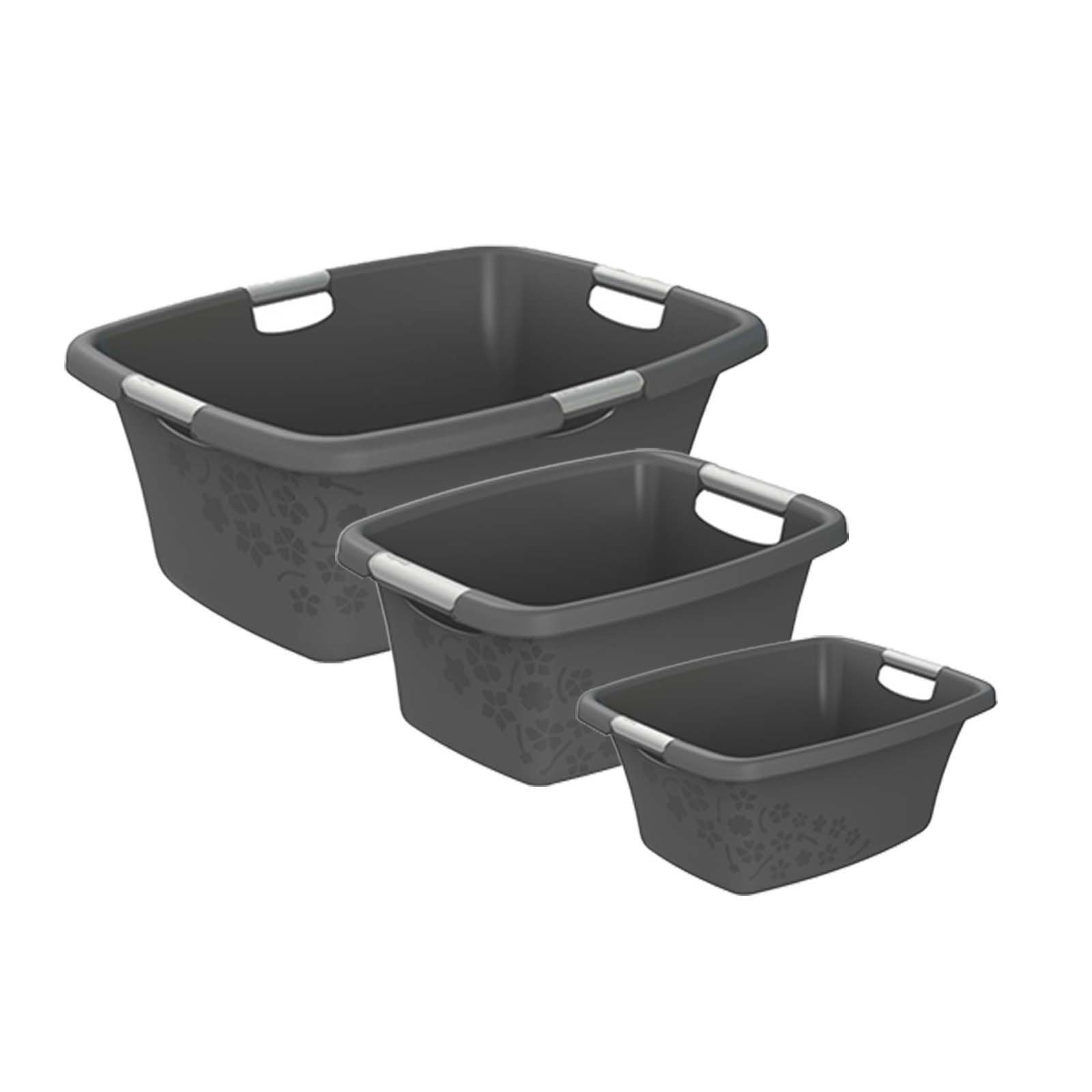 ROTHO Wäschewanne Flowers Wäschekorbset 3 tlg. 12l 25l 50l, Kunststoff (PP) BPA-frei (Wäschewannenset, Set 3-tlg), belastbare Tragegriffe