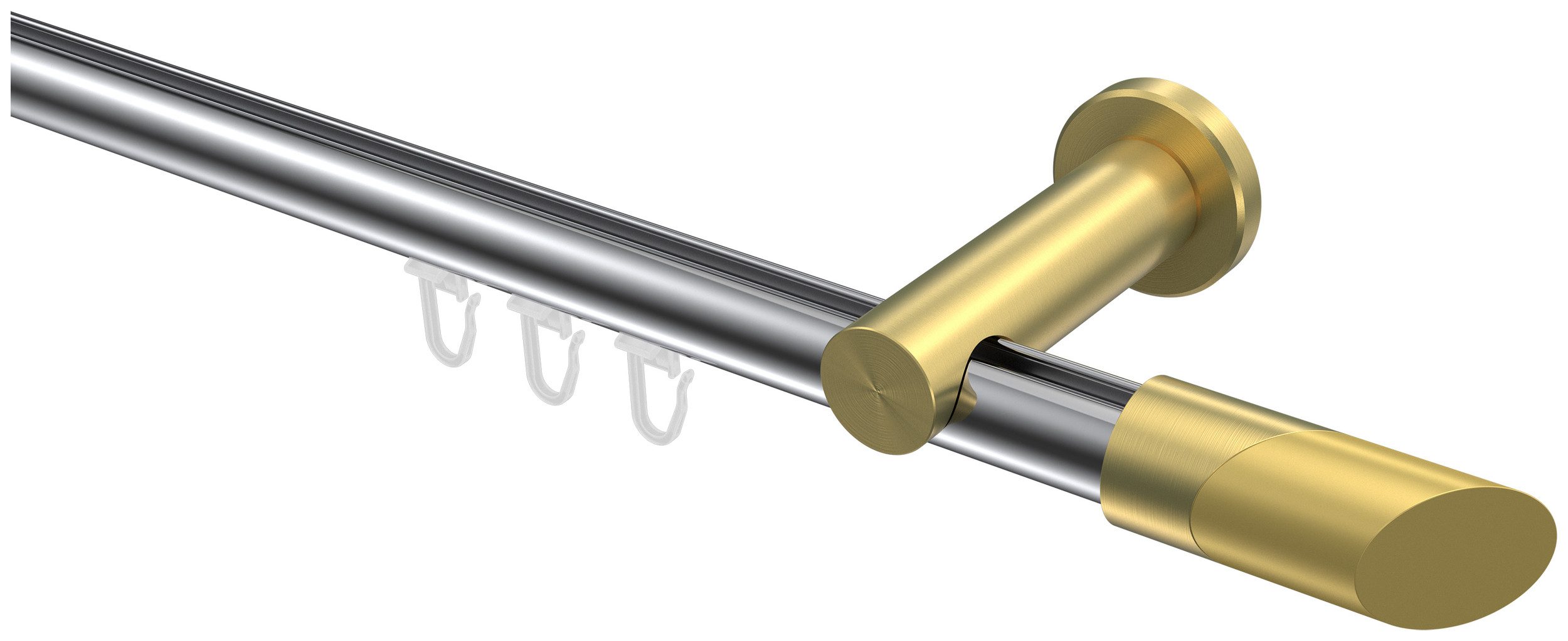 INTERDECO Gardinenstange Platon Verano, Ø 20 mm, 1-läufig, Fixmaß, kürzbar, Wandmontage, Aluminium, Chrom / Messing-Optik / Bicolor