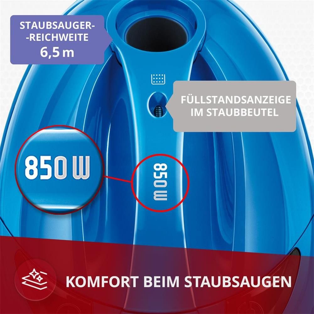 MPM Bodenstaubsauger MPM MOD-53 Beutelstaubsauger 850 W mit 1,5-l-Mehrwegbeutel, 1,5-l-Mehrwegbeutel, Füllstandsanzeige, 6,5 m Aktionsradius – Bild 3 von 5