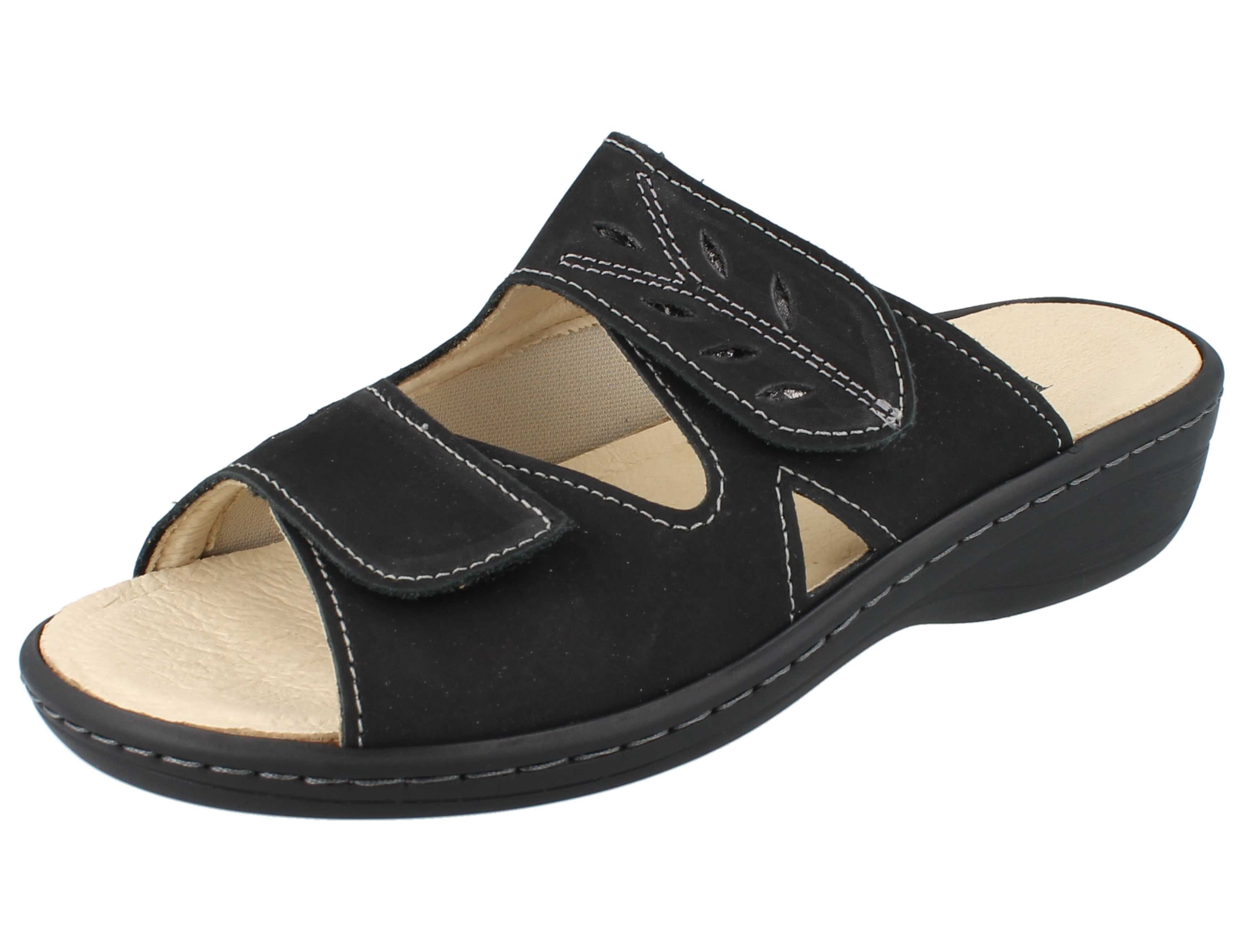Longo LONGO Damen Pantolette schwarz Nubukleder Stretch - Größe: 40 Pantolette Wechselfußbett
