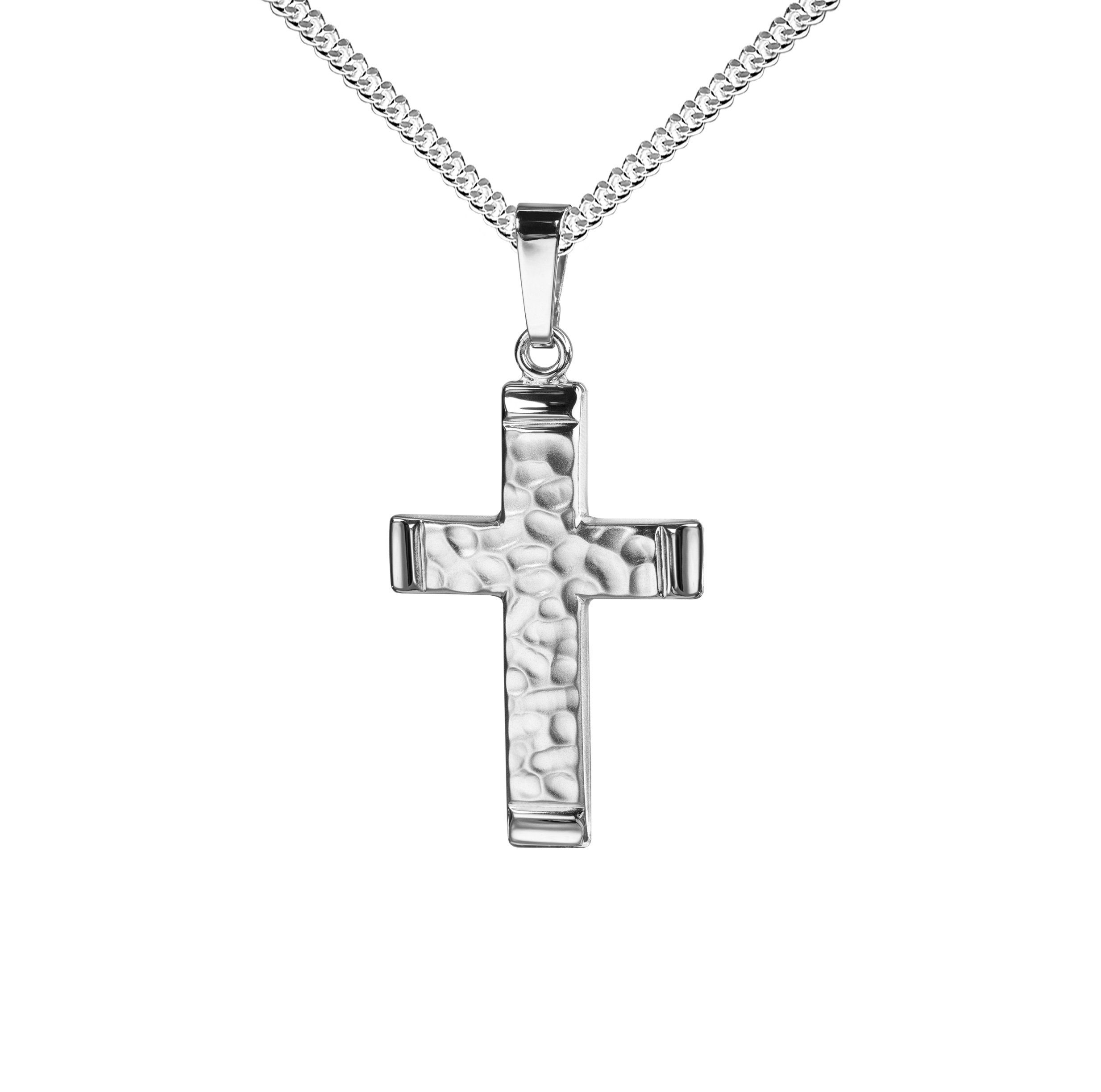 Kreuzkette Hammerschlag Kreuzanhänger 925 Silber - Made in Germany