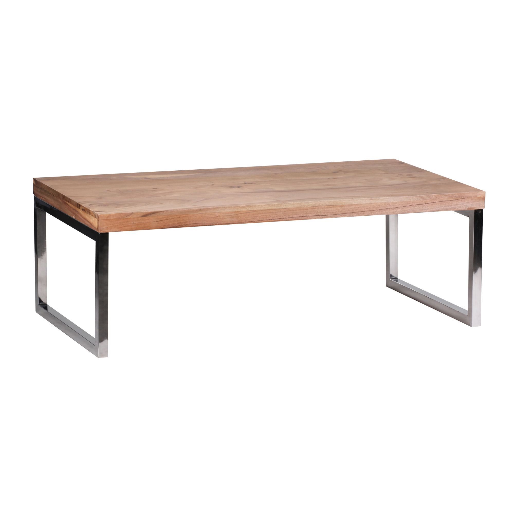 Wohnling Couchtisch WL1.458 Akazie GUNA Massiv 120 x 60 x 40 cm Wohnzimmertisch Beistel (Akazie Massivholz / Chrom, 120x60x40 cm Rechteckig), Großer Wohnzimmertisch, Sofatisch Kaffeetisch