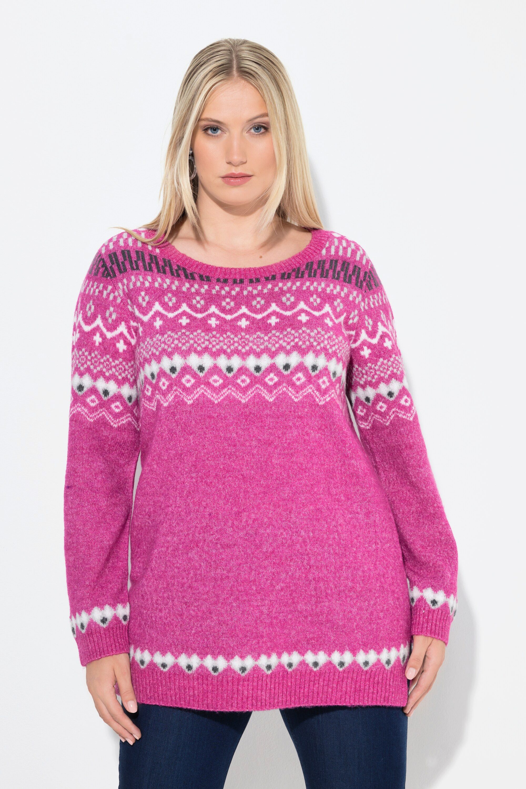 Ulla Popken Strickpullover Norweger-Pullover Rundhals Langarm weicher Stric günstig online kaufen
