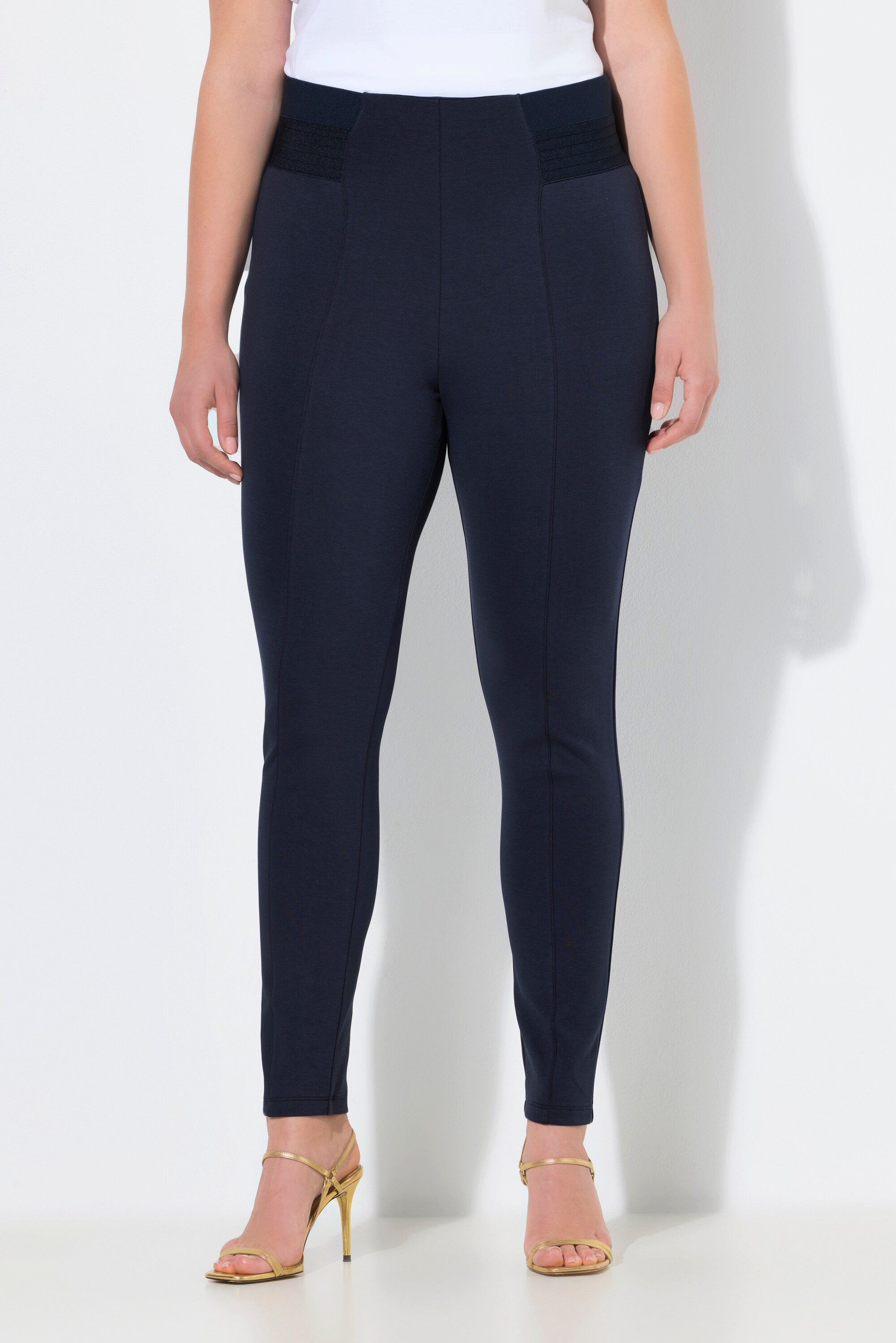 Ulla Popken Leggings Punto-Leggings Biesen schmales Bein Elastikbund