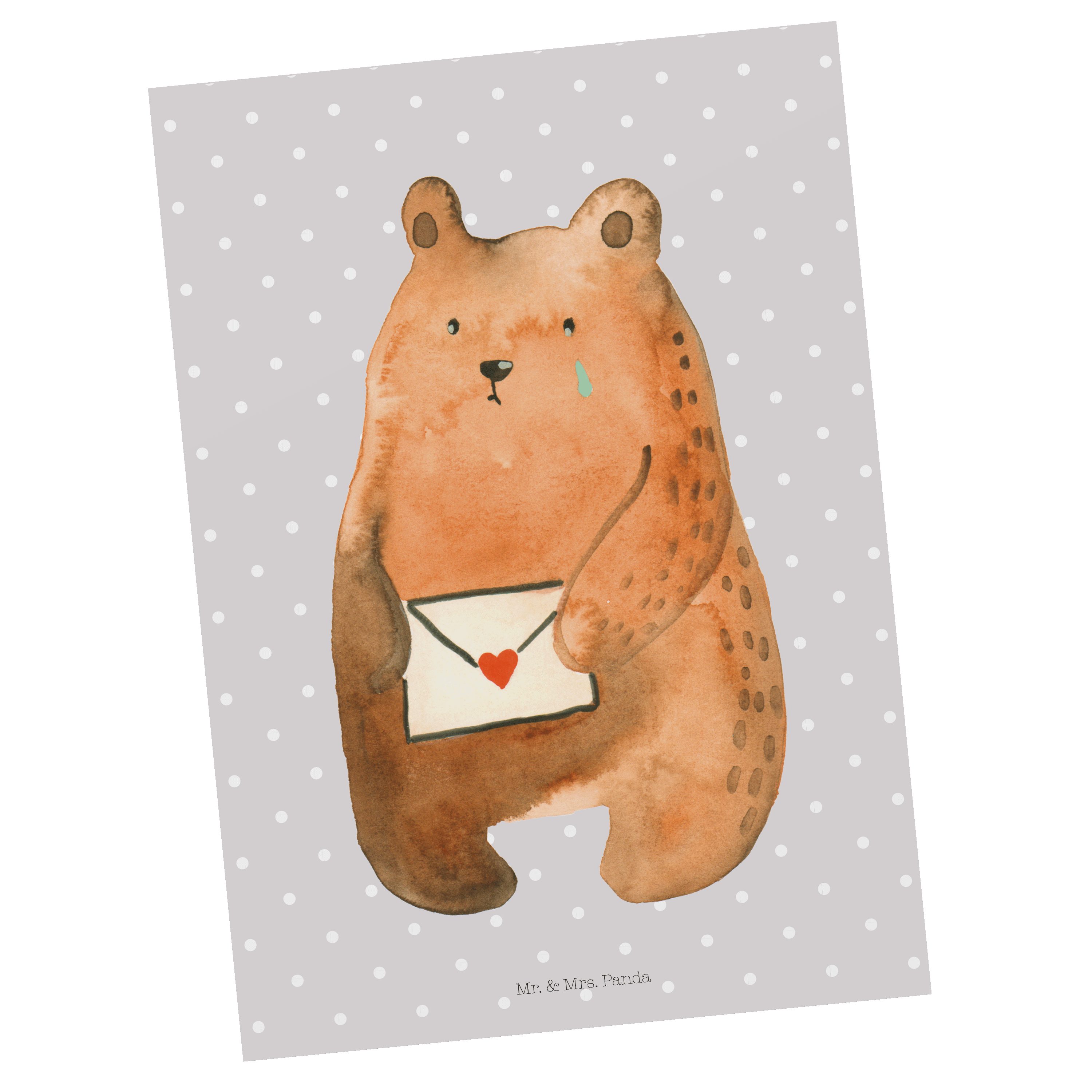 Mr. & Mrs. Panda Postkarte Liebesbrief-Bär - Grau Pastell - Geschenk, Freund, Einladungskarte, F