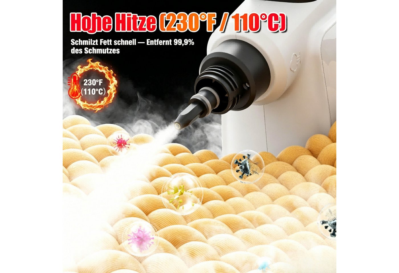 AIBISTAR Handdampfreiniger Dampfreiniger Steam Cleaner 400 ml Hochdruck 3,2 Bar, 1000 W, beutellos, 1000W,95.7in Netzkabel,9 Zubehörset,Handgerät Dampfreiniger