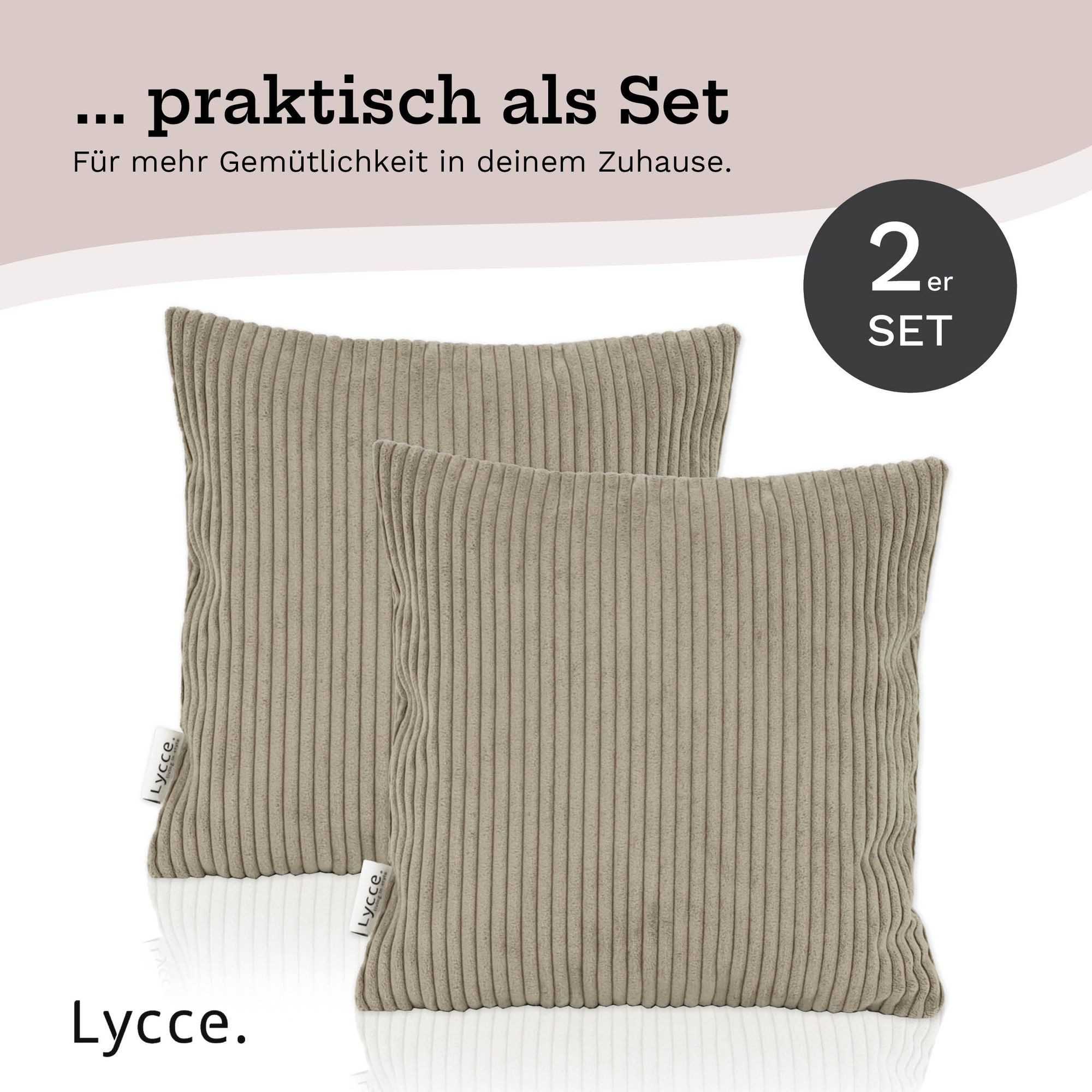 Lycce Dekokissen Kissenbezug 2er Set CORD Stoff (40 x 40 cm) mit Reißverschluß