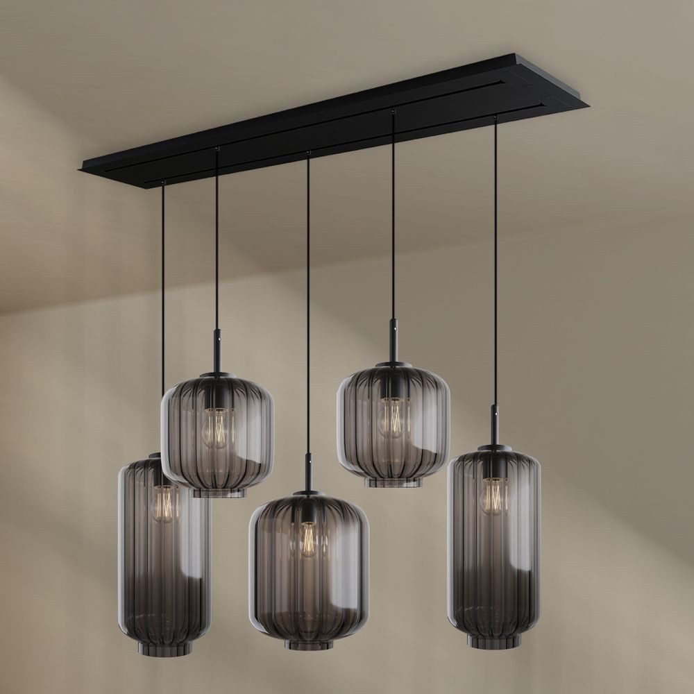 s.luce Pendelleuchte Velo Esstischlampe 5-flg 2-reihig 160cm Ø18/20/25cm Rauch