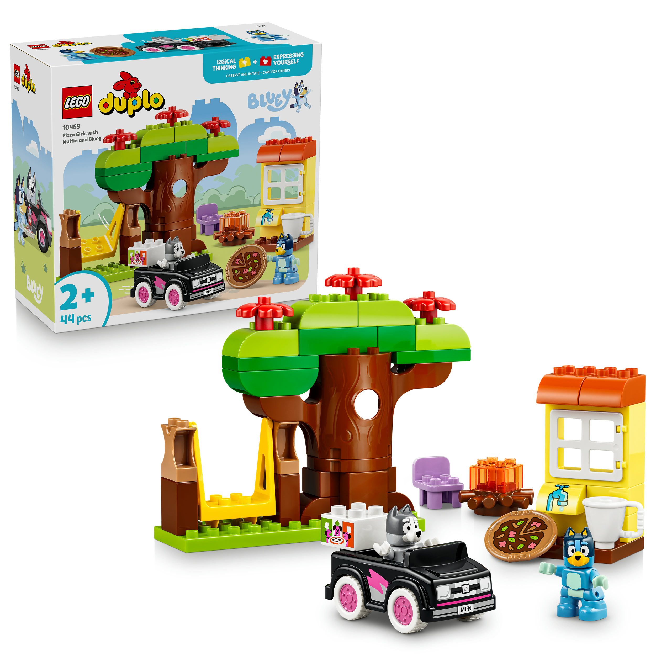 LEGO® Pizza-Schwestern mit Muffin und Bluey (10469), LEGO DUPLO Bluey Konstruktionsspielsteine, (44 St), Made in Europe