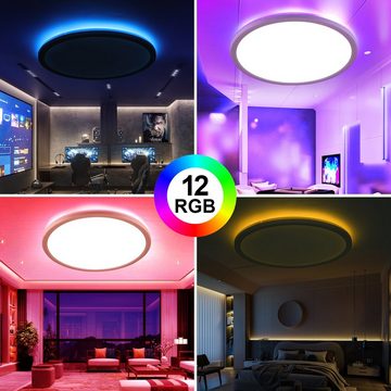 LETGOSPT LED Deckenleuchte 24W Ultra Dünn LED Deckenlampe 30 x 3cm, RGB Hintergrundlicht Dimmbare, LED fest integriert, Kaltweiß+Naturweiß+Warmweiß+RGB, Flach Rund Deckenbeleuchtung, für Schlafzimmer Küche Wohnzimmer Bad