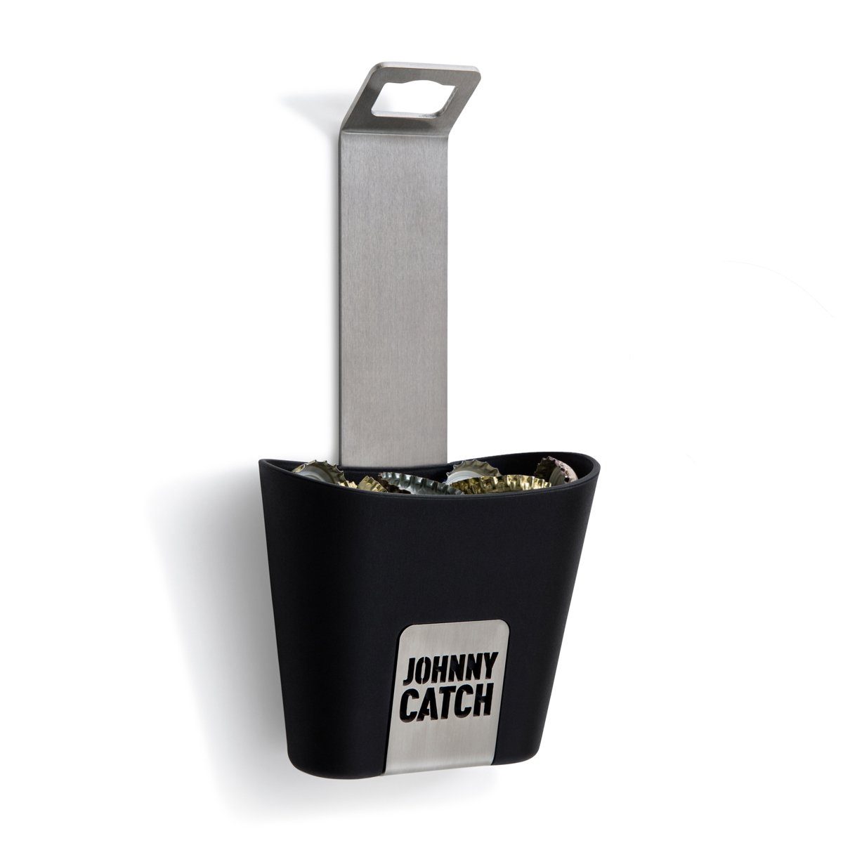 höfats Flaschenöffner JOHNNY CATCH Cup (fängt bis zu 60 Kronkorken, Edelstahl, Bieröffner, Kapselheber, Wandflaschenöffner mit schraubenloser Montage)
