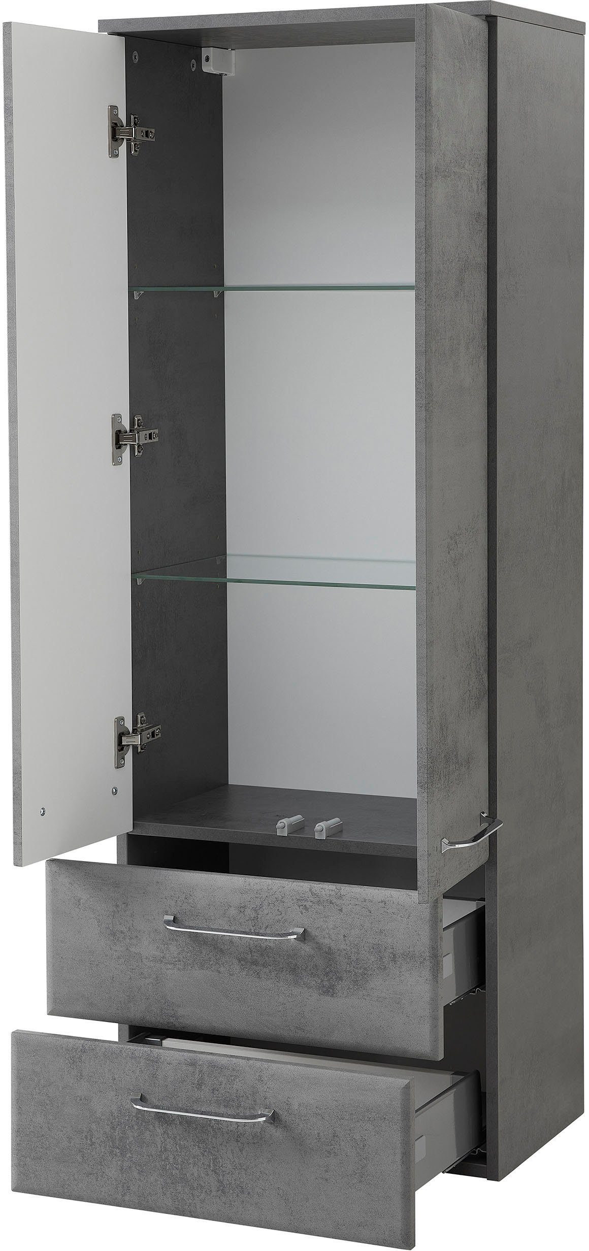 Saphir Midischrank Quickset 945 Badschrank 50 cm breit, 2 Türen, 2 Schubladen Badezimmer-Midischrank inkl. Türdämpfer, Griffe in Chrom glänzend
