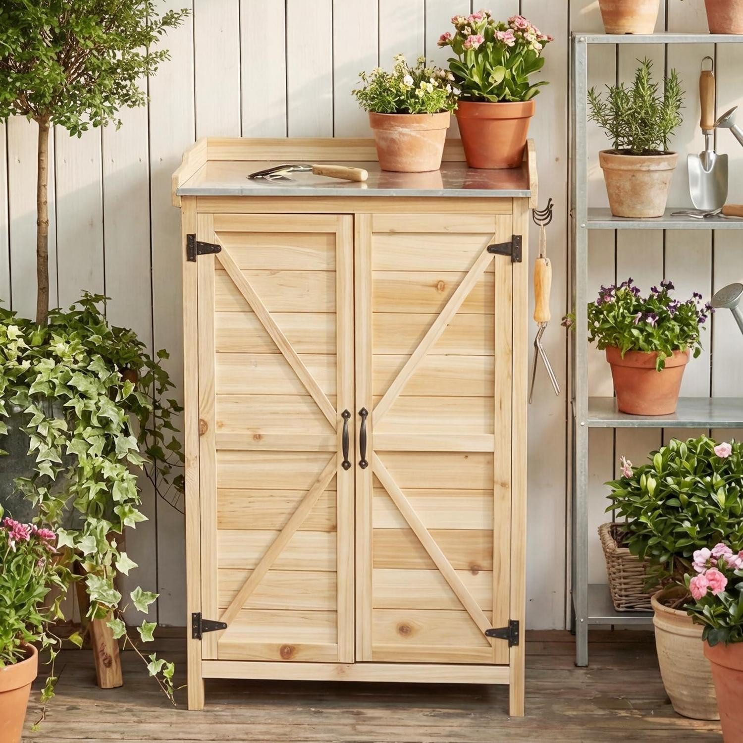 LuxusKollektion Garten-Geräteschrank Gartenschrank mit Doppeltür Burlywood