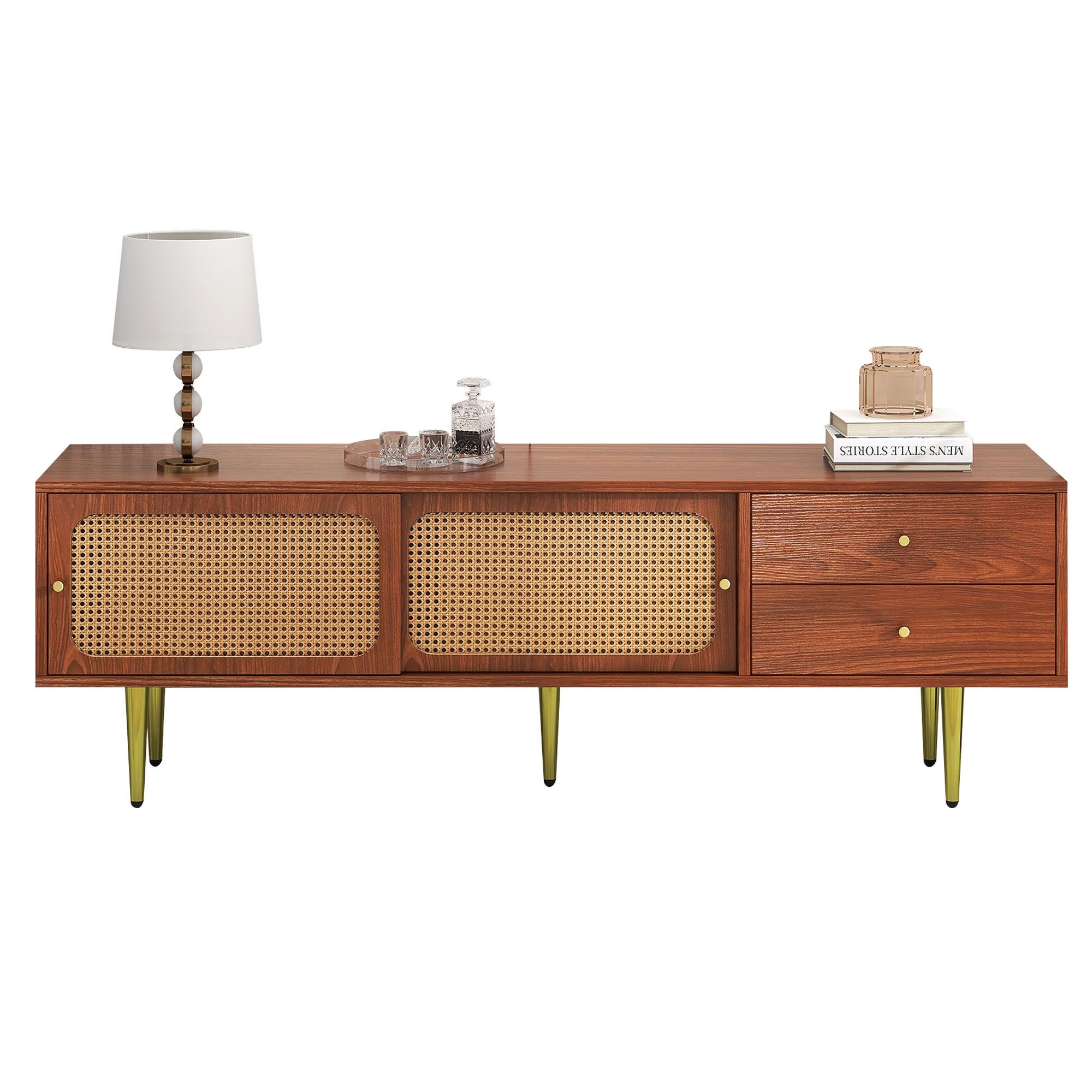 Merax Lowboard im Vintage-Stil mit Rattan günstig online kaufen