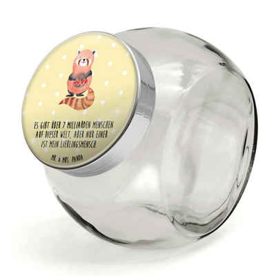 Mr. & Mrs. Panda Vorratsglas XL 2000ml Roter Panda - Gelb Pastell - Geschenk, Glasbälter, Vorratsg, Premium Glas, (1-tlg), Hochwertiger Druck