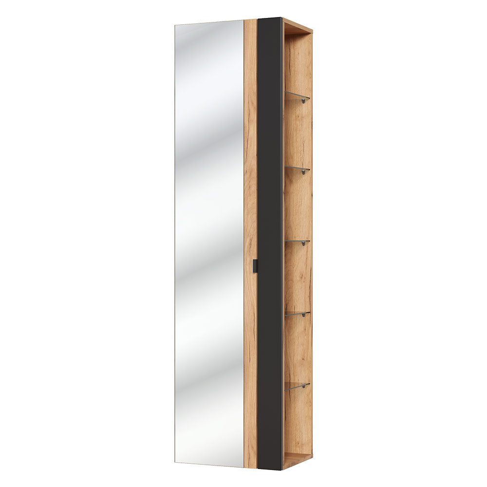Lomadox Hochschrank TOSKANA-BLACK-56 Badezimmer mit Spiegel günstig online kaufen