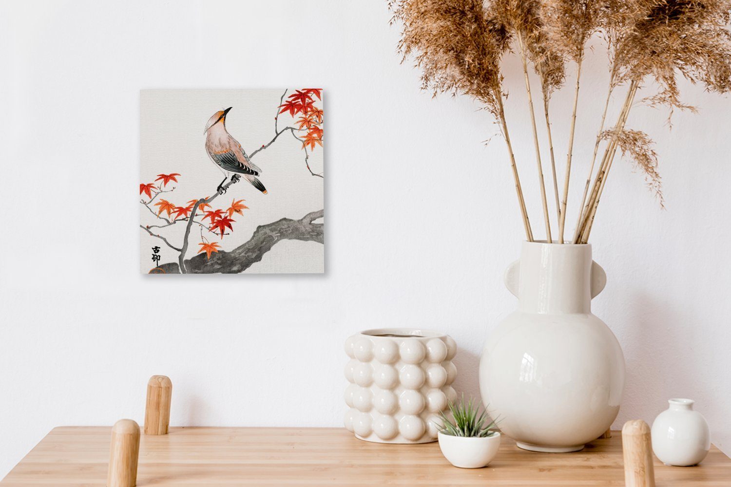 Japanischer St), (1 - Leinwand Vintage für OneMillionCanvasses® Bilder Leinwandbild Vogel Schlafzimmer - - Wohnzimmer Baum Ahorn,