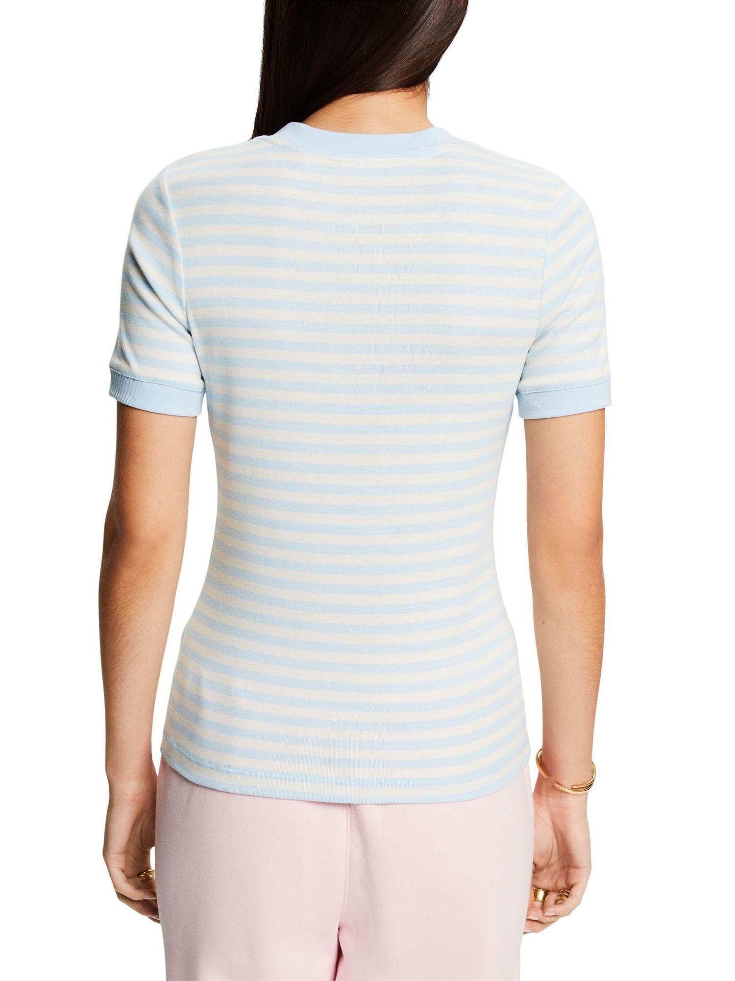 Esprit T-Shirt Gestreiftes Baumwoll-T-Shirt mit WHITE OFF Logo-Print (1-tlg)