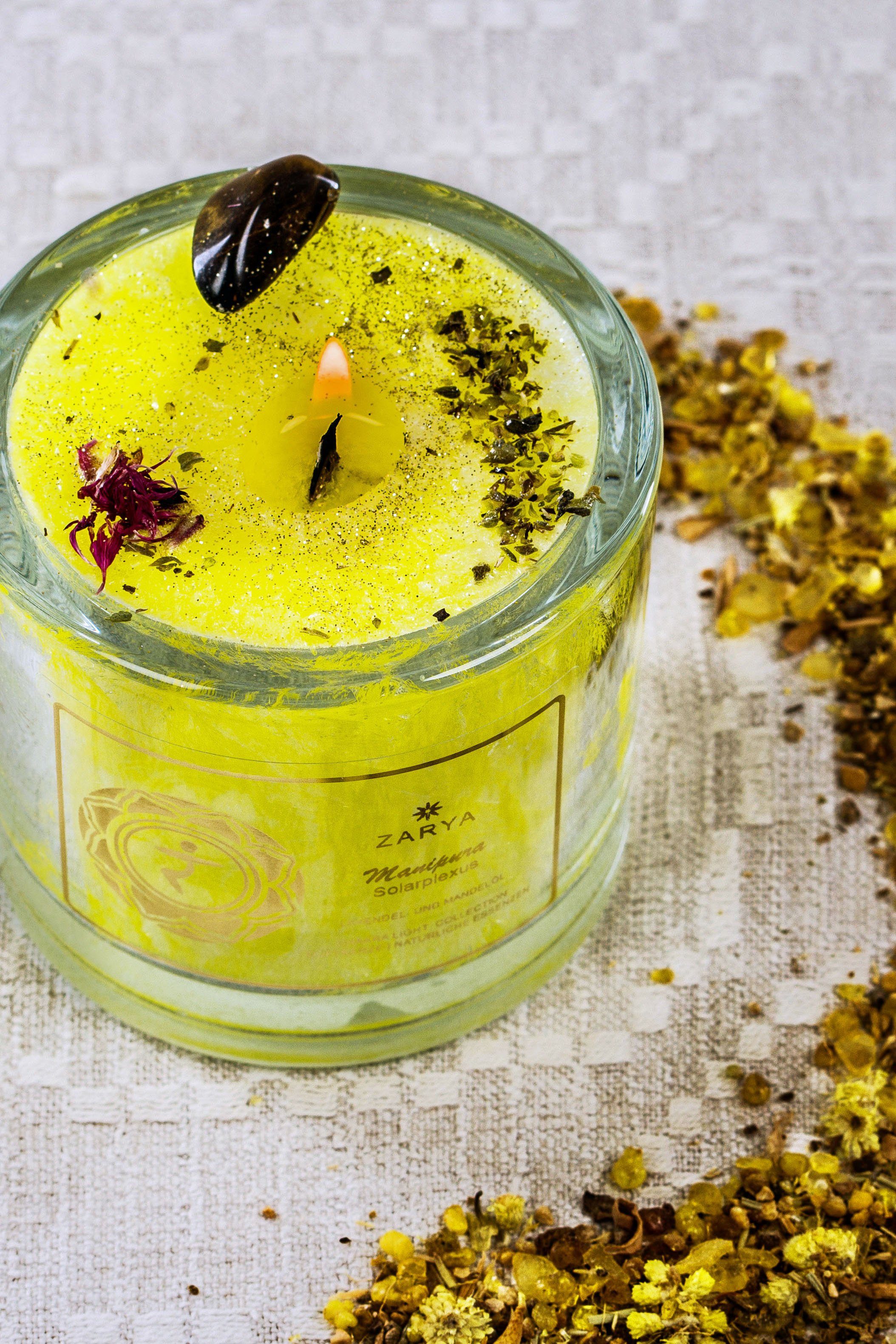 Bio-Stearin, mit aus Gelb Glasbehälter chakrana Geschenkverpackung edler Duftkerze Chakra–Duftkerze