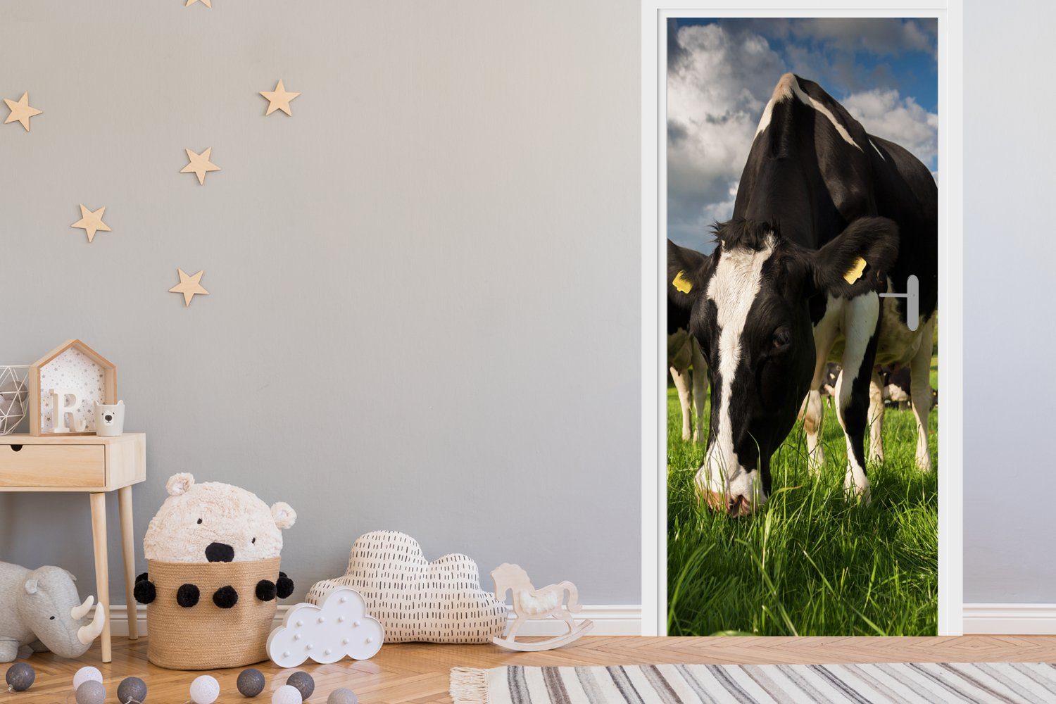 - - (1 Bauernhof, MuchoWow Türtapete cm Matt, - Kühe - Fototapete Gras St), für bedruckt, Türaufkleber, Tiere Tür, 75x205 Wiese