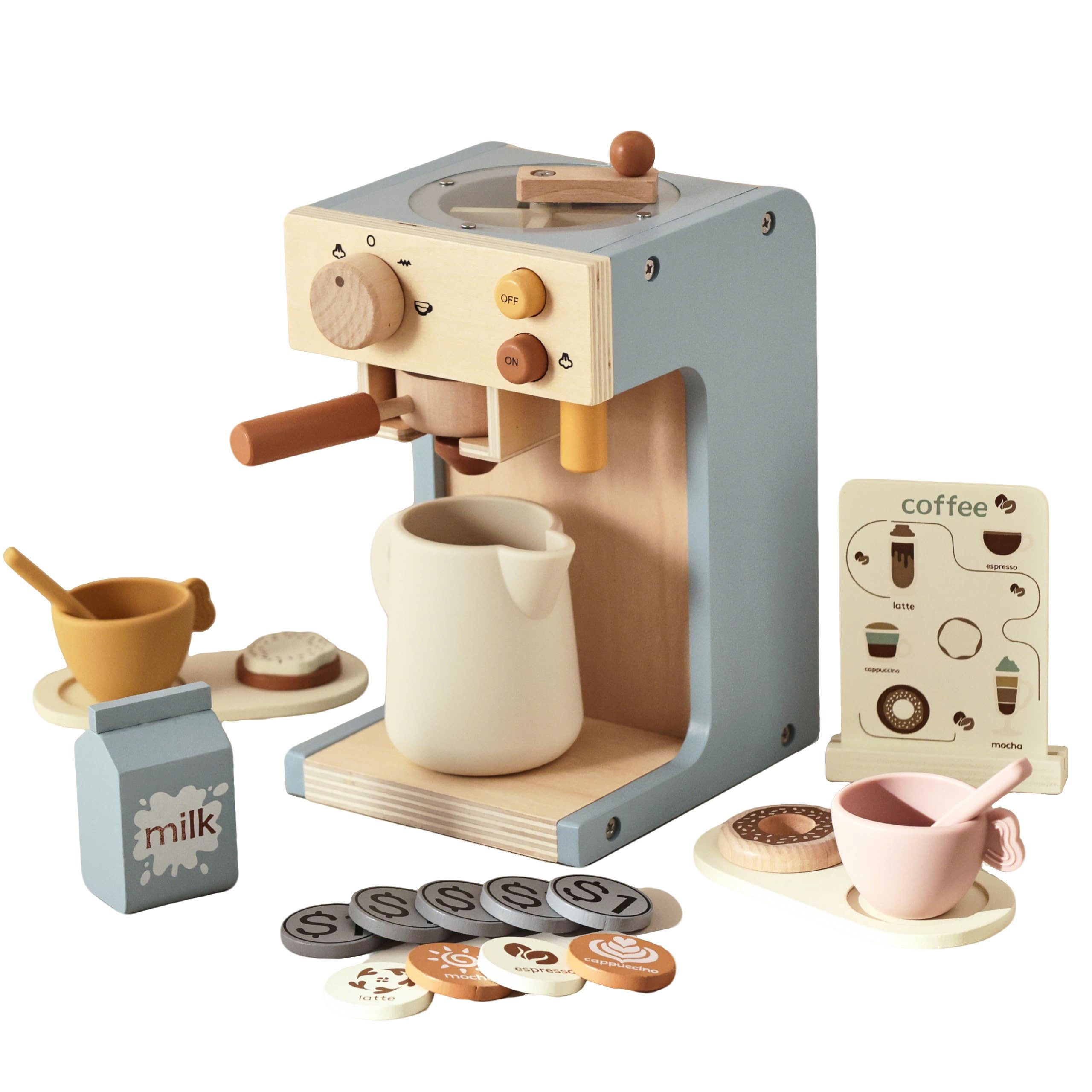 CLTYQ Kinder-Kaffeemaschine Kinderküche Kaffeemaschine Kinder Holz, Spielkü günstig online kaufen