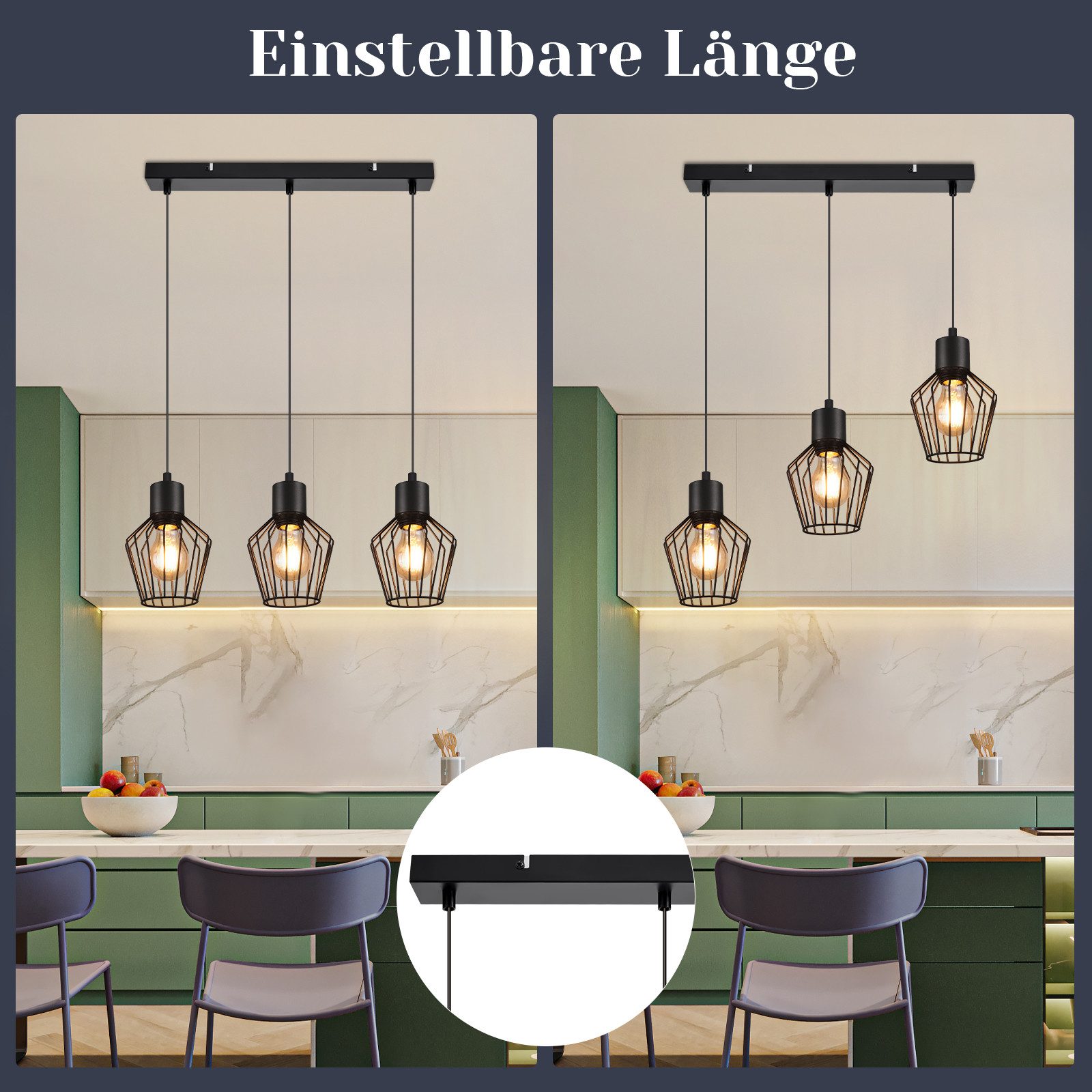 Nettlife Pendelleuchte Retro Schwarz Esstisch E27 Metall Industrie Stil Hängelampe, ohne Leuchtmittel, Wohnzimmer Küche Schlafzimmer Cafe – Bild 4 von 5