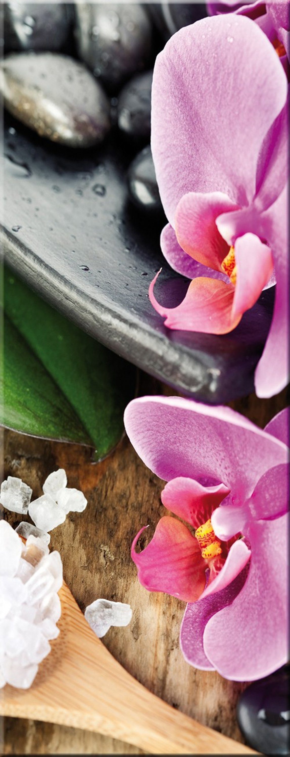 artissimo Glasbild Glasbild 30x80cm Bild aus Glas Wellness Zen-Steine Spa Orchidee, Blumen und Blüten: Zen Hochformat I