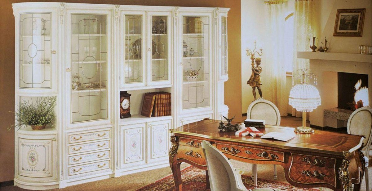 Casa Padrino Gold Mehrfarbig - Barockstil Luxus im Barock Qualität in Italy Schrank / - - Made Wohnzimmer / Luxus Barock - Stauraumschrank Wohnzimmerschrank Weiß Möbel