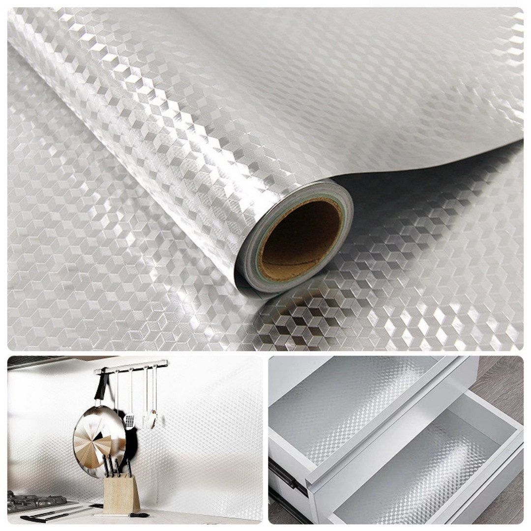 Diwzbyn Küchenrückwand Aluminium Klebefolie Aufkleber Küchen Selbstklebende Küchenfolie, (Hitzebeständig Tapete Öl-Resistent Wasserdicht Anti-Schimmel DIY Folie), Für Möbel, Schrank, Möbel,Tische