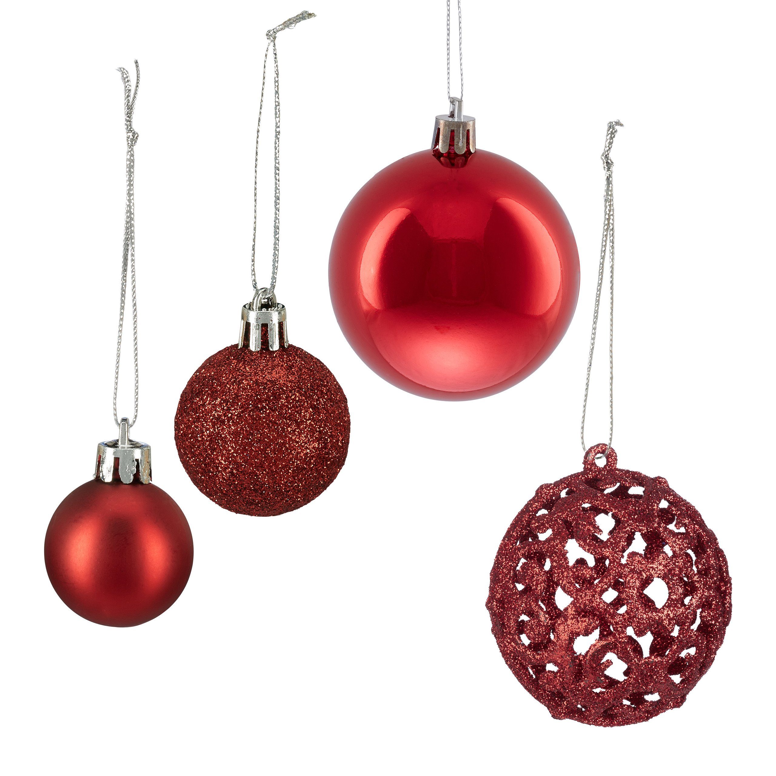 relaxdays Weihnachtsbaumkugel Weihnachtskugeln im 50er Silber Set, Rot Rot