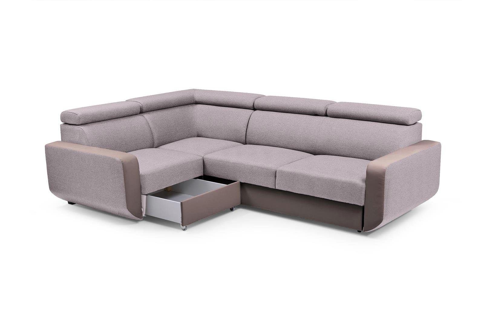 Beautysofa Ecksofa Ecksofa MILO mit Schlaffunktion und Bettkasten Polstersofa, Modern Design