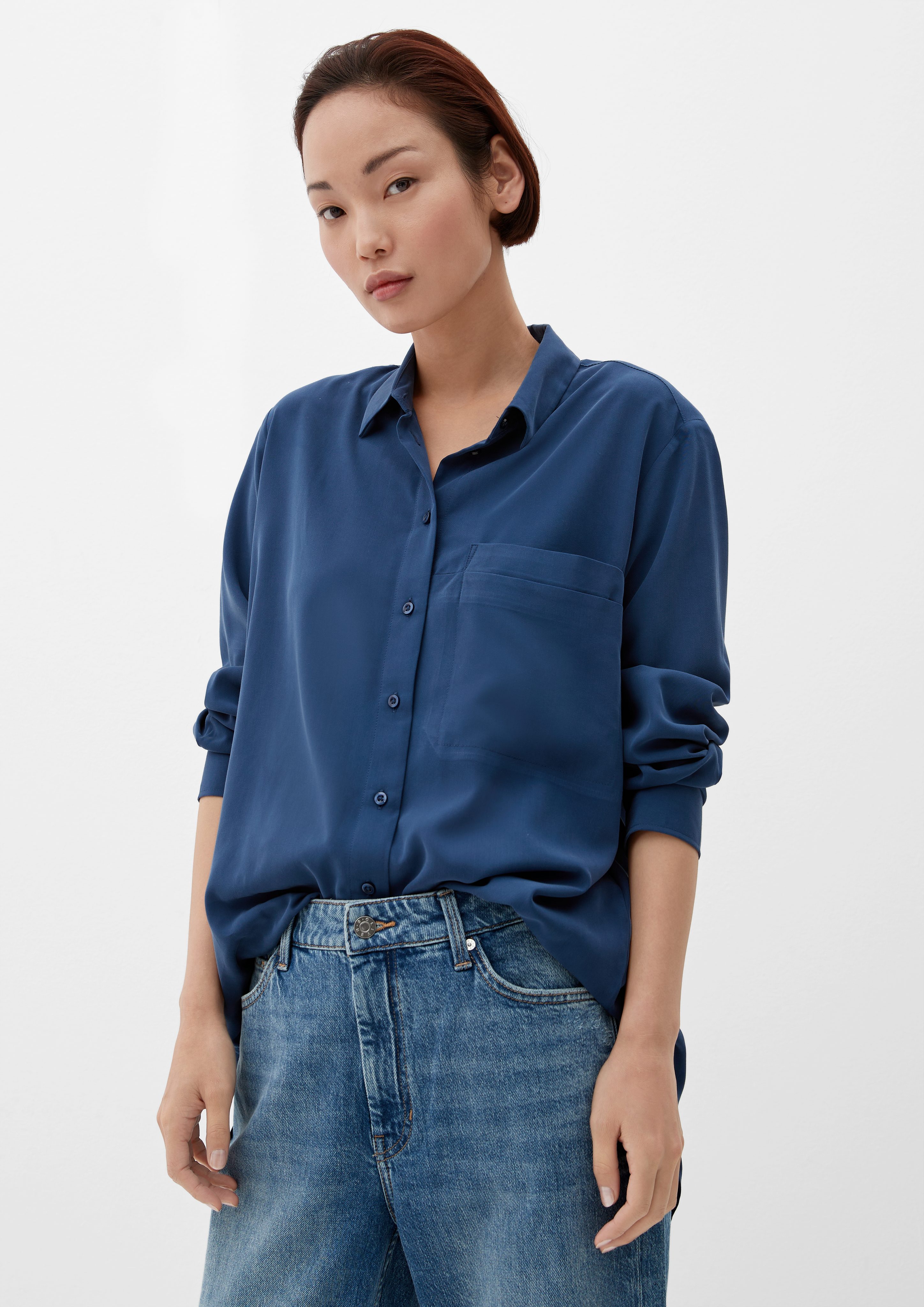 s.Oliver Langarmbluse Twill-Bluse aus Viskosemix ozeanblau