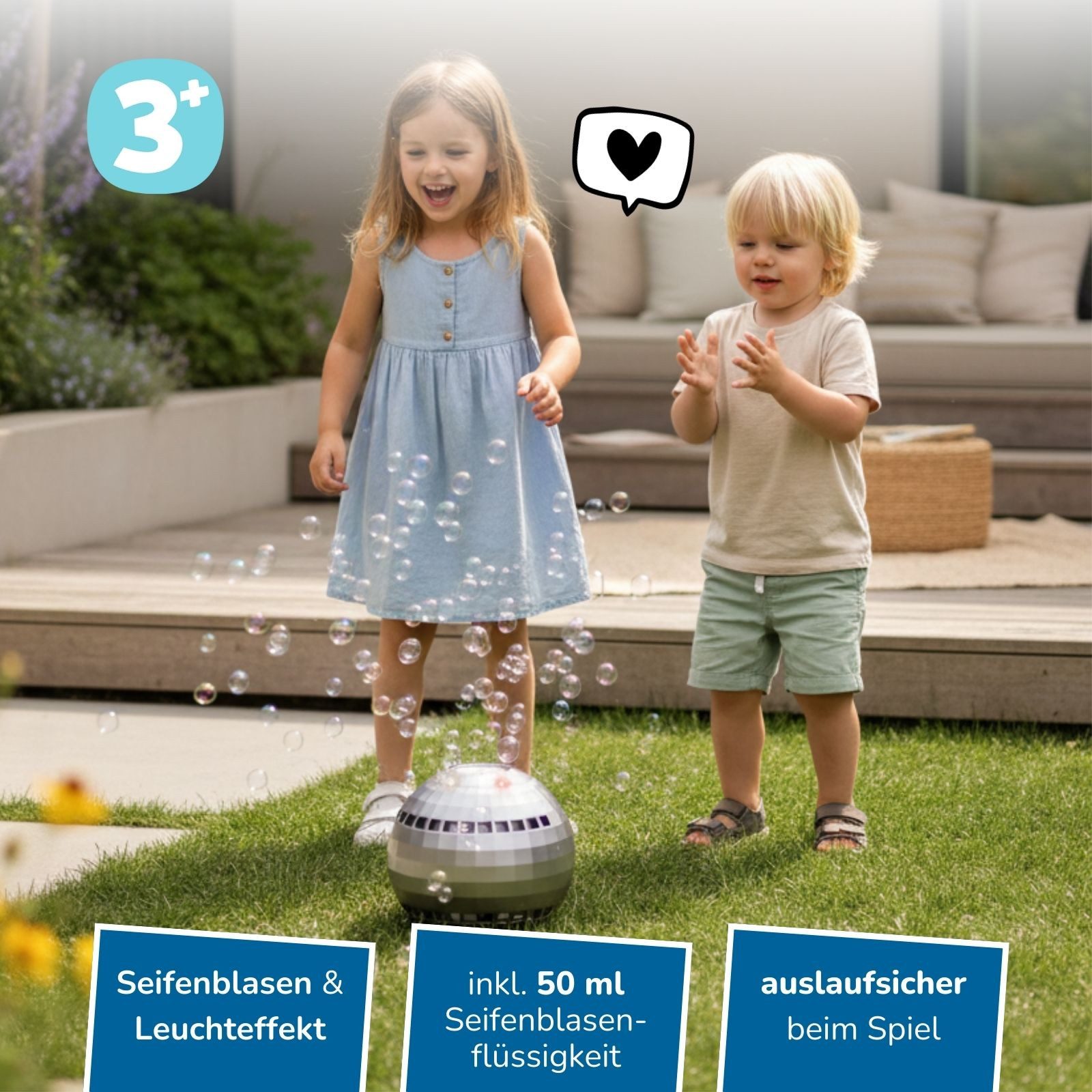 alldoro Seifenblasenmaschine Automatische Seifenblasenmaschine Diskokugel mit LED-Leuchteffekt, Bubble Maschine mit auslaufsicherem Tank für Kindergeburtstag & Party