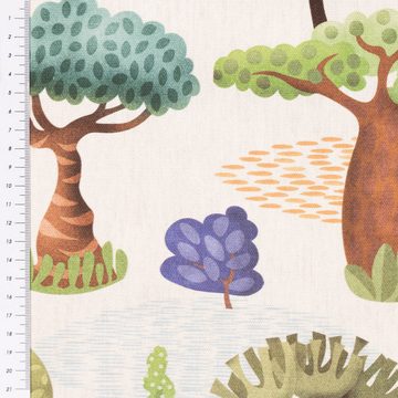 SCHÖNER LEBEN. Stoff Dekostoff Baumwollstoff Selma2 Fantasie Bäume ecru bunt 1,40m, Digitaldruck