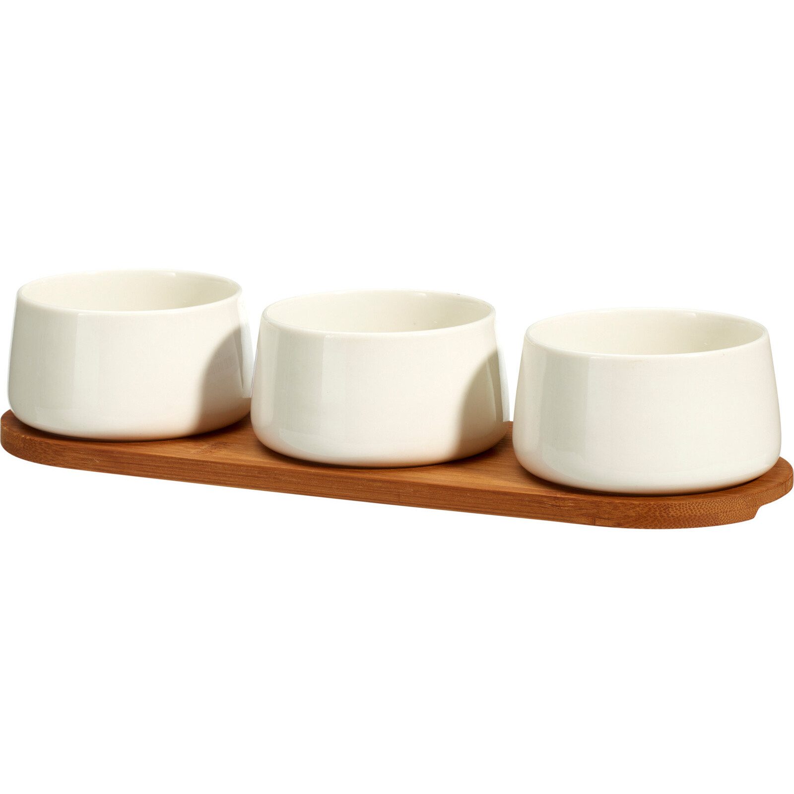 Excellent Houseware Schüssel Porzellanschälchen für Dips APERIO, 3 x 200 ml, Bambustablett, Keramik