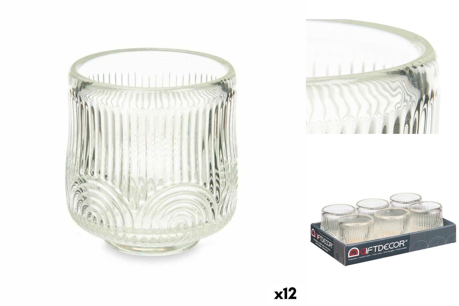 Gift Decor Windlicht Kerzenschale Streifen Durchsichtig Glas 7,5 x 7,8 x 7,5 cm 12 Stück