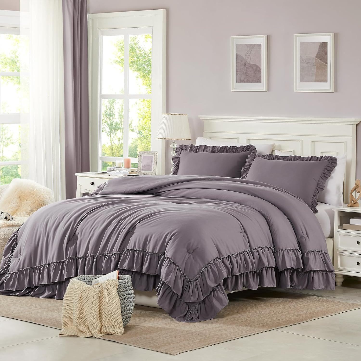ibettertec Bettwäsche Bettwäsche-Set mit Rüschen 135x200 200x200, weich, Shabby-Chic, leicht, Rüschen, 2 teilig, flauschig, für alle Jahreszeiten