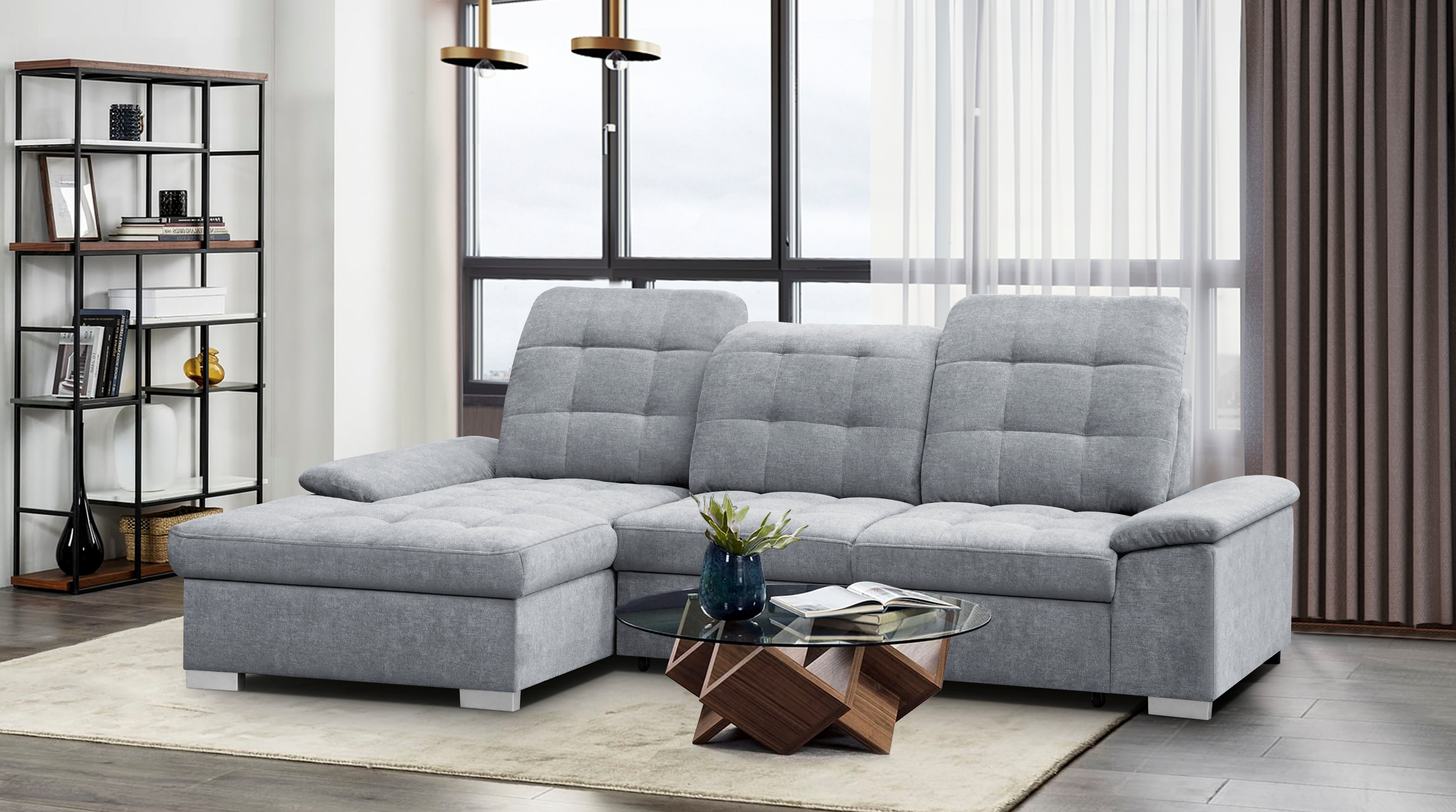 WERK2 Ecksofa Carmen 264 cm breit L-Form Sofa Schlaffunktion Kopfstützen verstellbar, Schlafcouch mit Bettkasten, Eckcouch wahlw. mit Sitztiefenverstellung