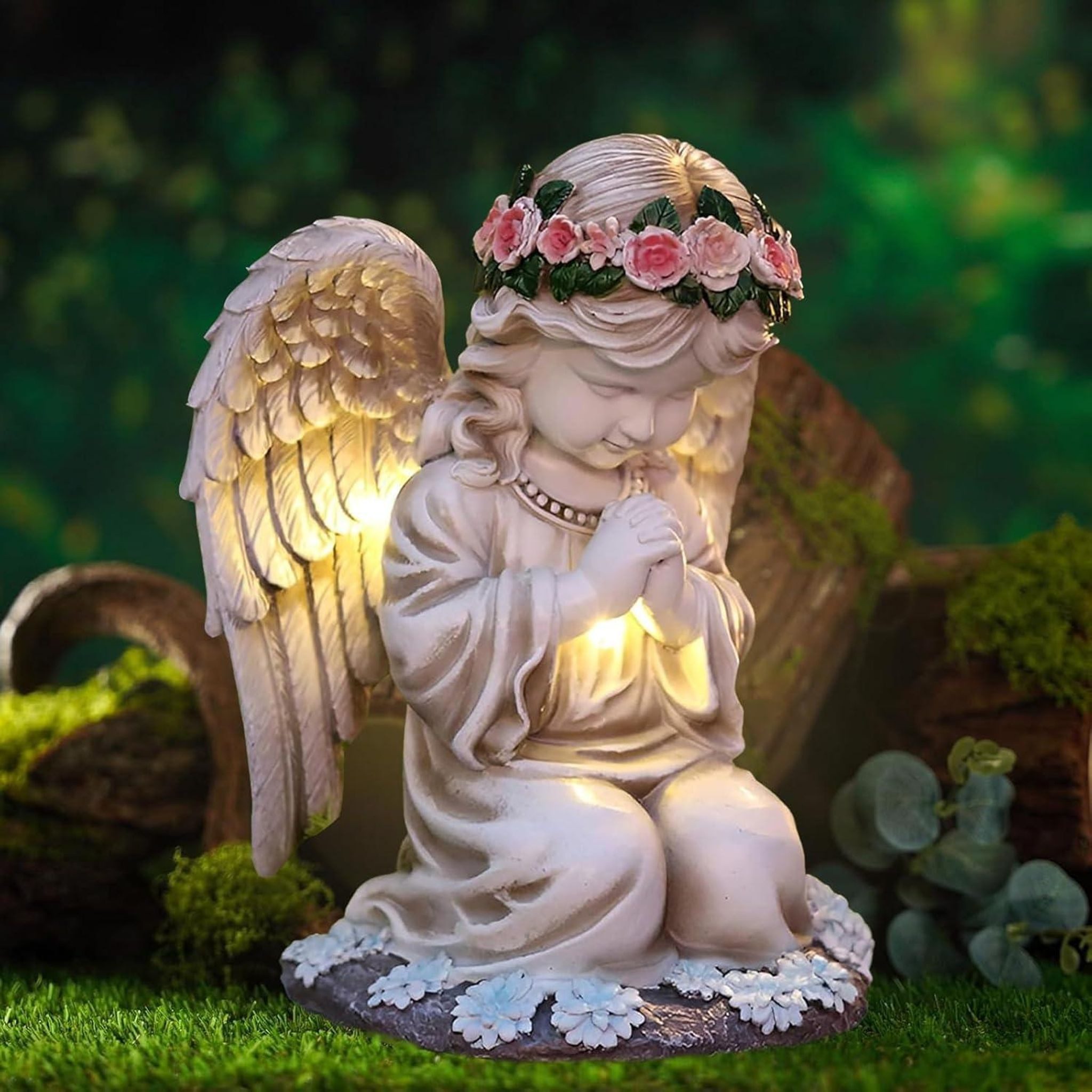 FELIXLEO LED Solarleuchte Grabschmuck Solar Engel Gartenfiguren Grabengel Solarlampe Wetterfest