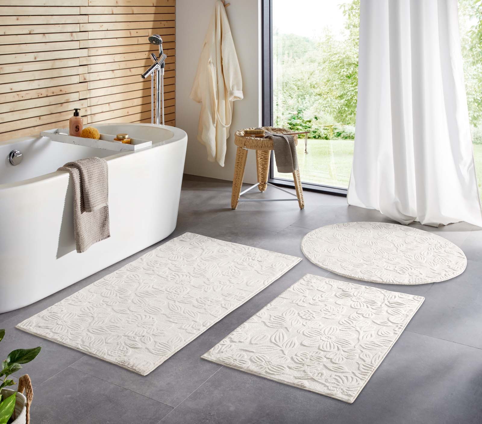 TaraCarpet Teppich TaraCarpet Homestyle 375 Flora, rechteckig, Höhe: 10 mm, Blätteroptik hoch-tief weich waschbar creme 50x80