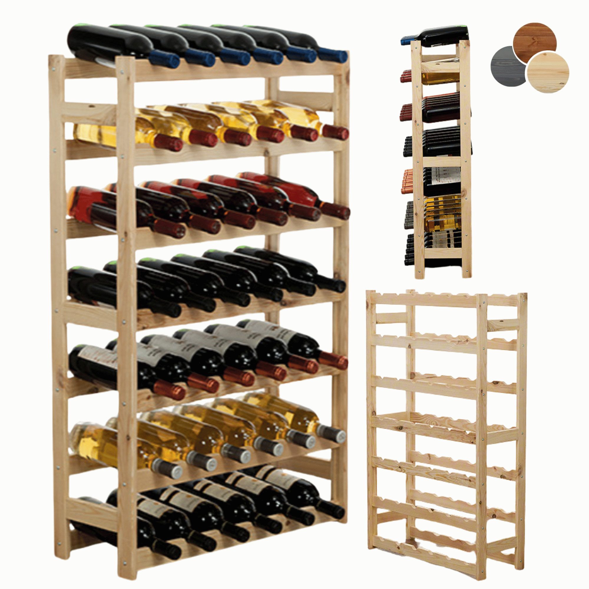 Modo24 Weinregal Flaschenregal Holzregal Flaschenständer Varianten 12 bis 91 Flaschen, RW1 Getränkeregal, 3 Farben, FSC Holz Nachhaltig