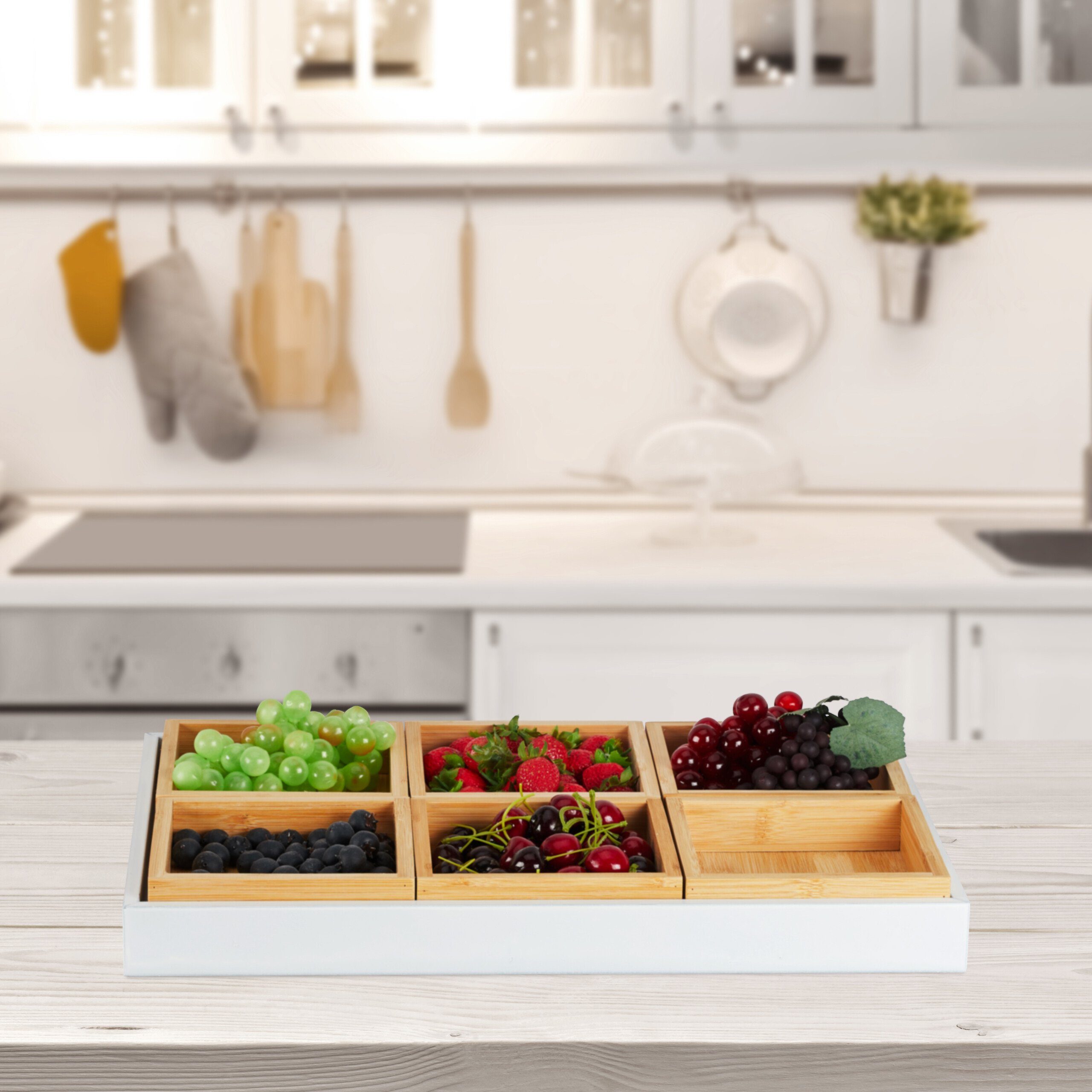 relaxdays Snackschale Set mit Serviertablett, Bambus