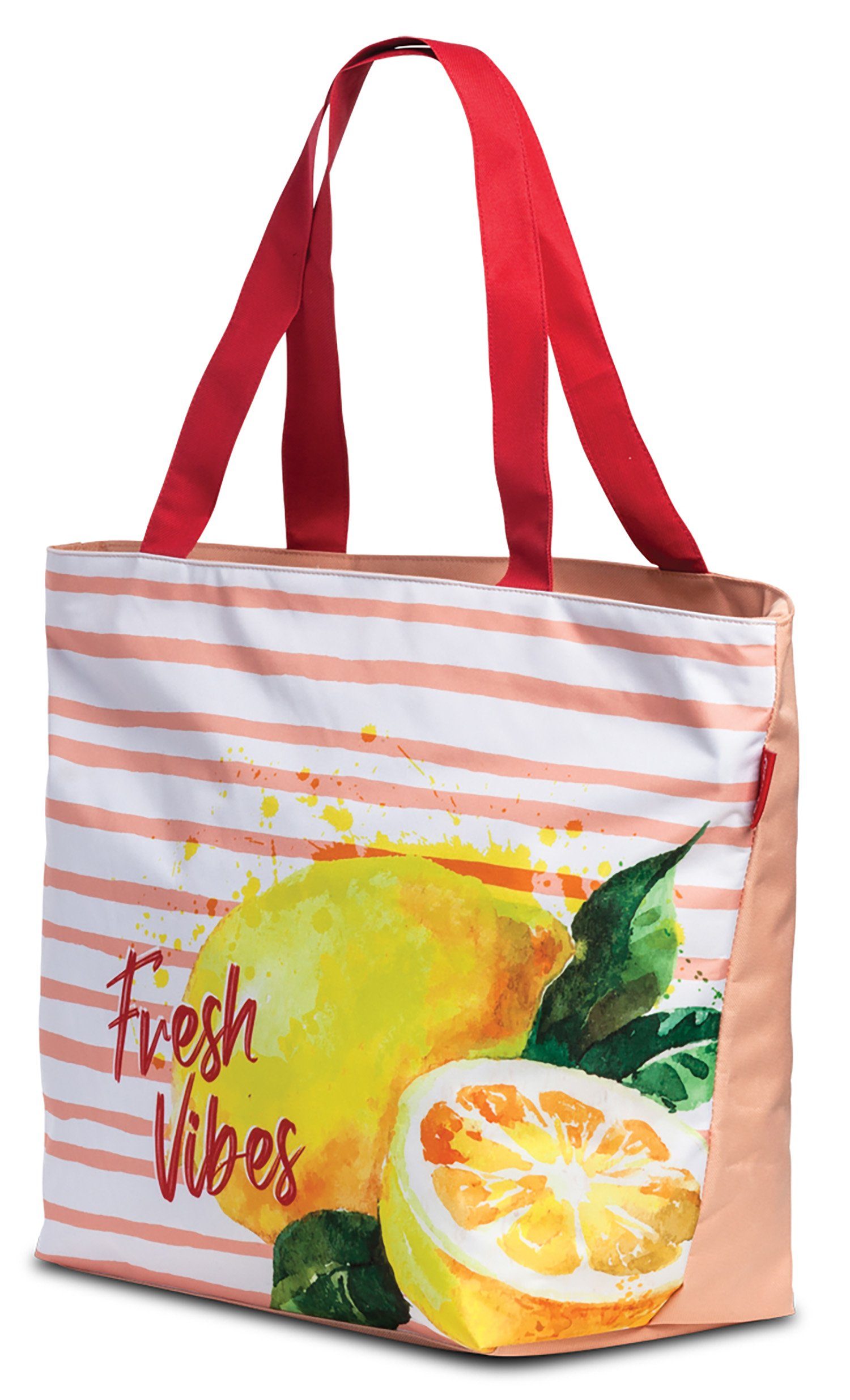 Haus Beach Strandtasche Lachs und Deko Badetasche Shopper Einkaufsshopper Schultertasche Reißverschluss