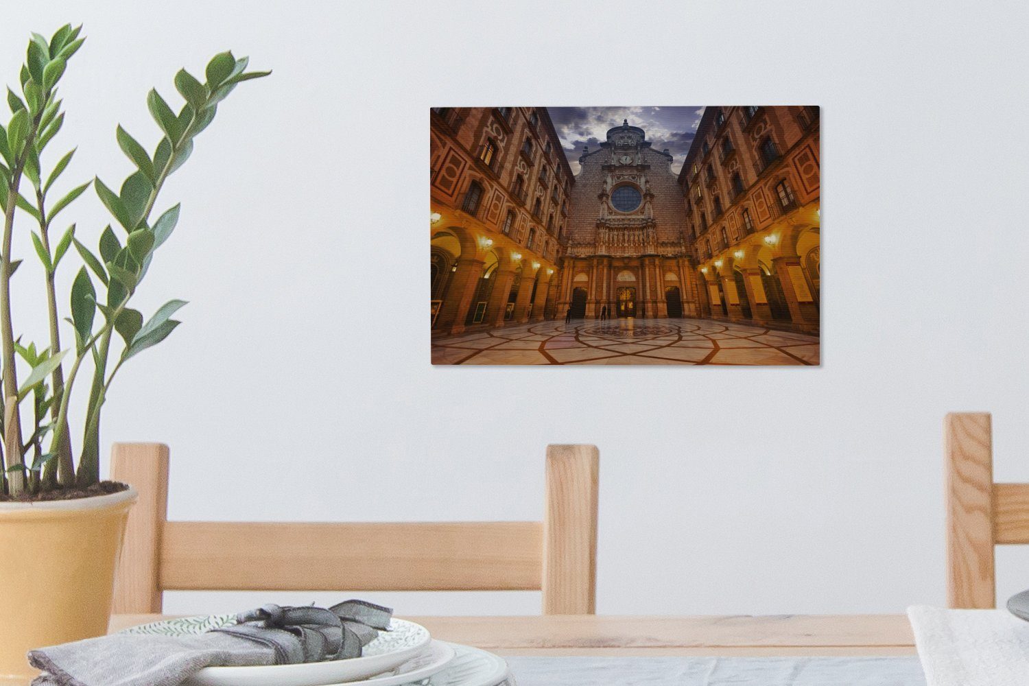 OneMillionCanvasses® Leinwandbild Kloster - cm Barcelona, Wanddeko, 30x20 St), Wandbild Aufhängefertig, Leinwandbilder, Abend - (1