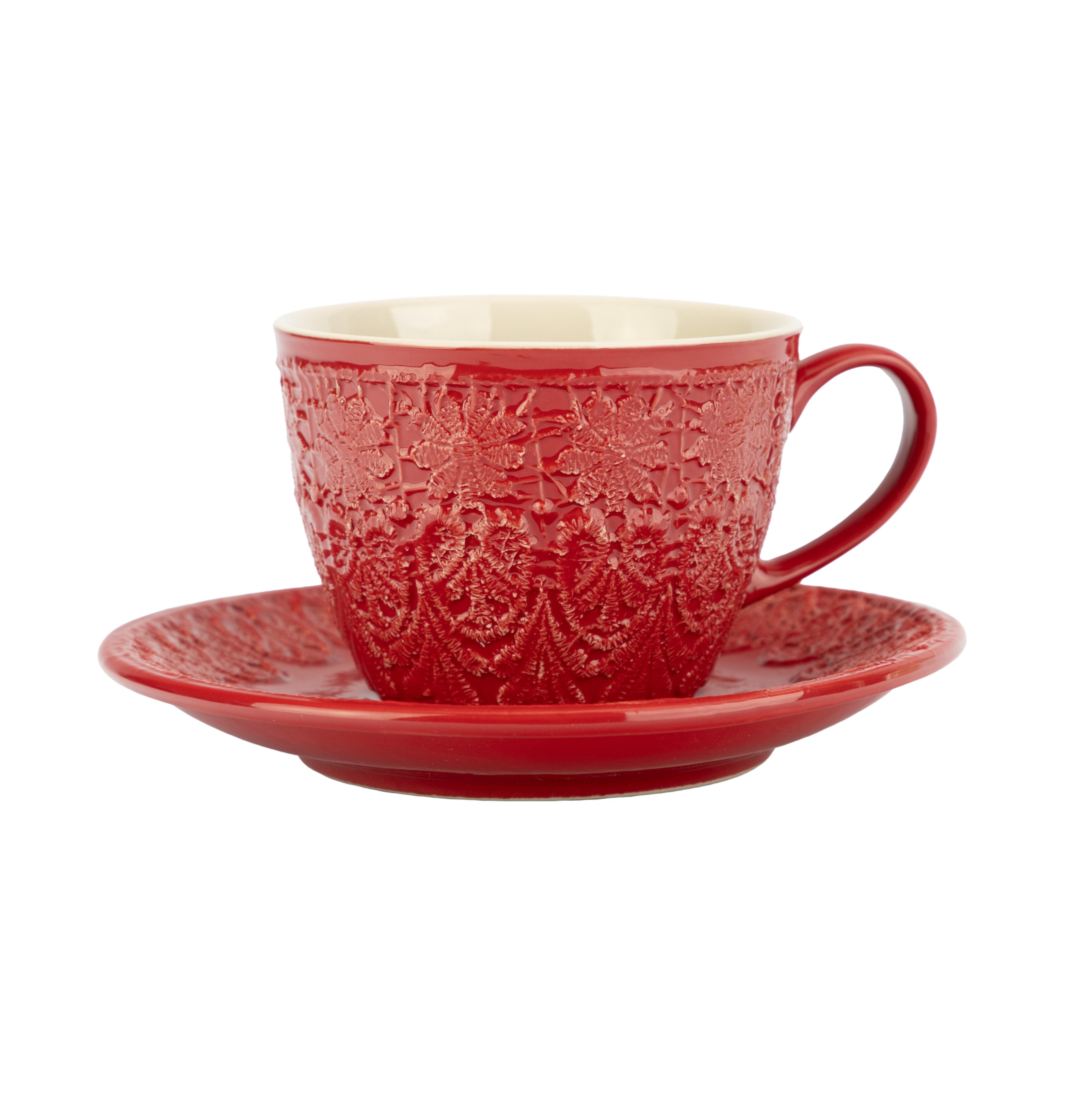 El Puente Tasse "Bloom" Cappuccinotasse aus Keramik in Rot, Handmade, Keramik, Handmade
