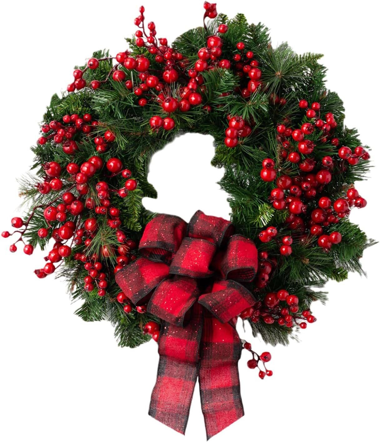 Kunstkranz Weihnachtskranz Haustür,Weihnachtskranz mit Beeren & Schleifen, Coonoor, Weihnachtstürkranz, Weihnachten Dekor