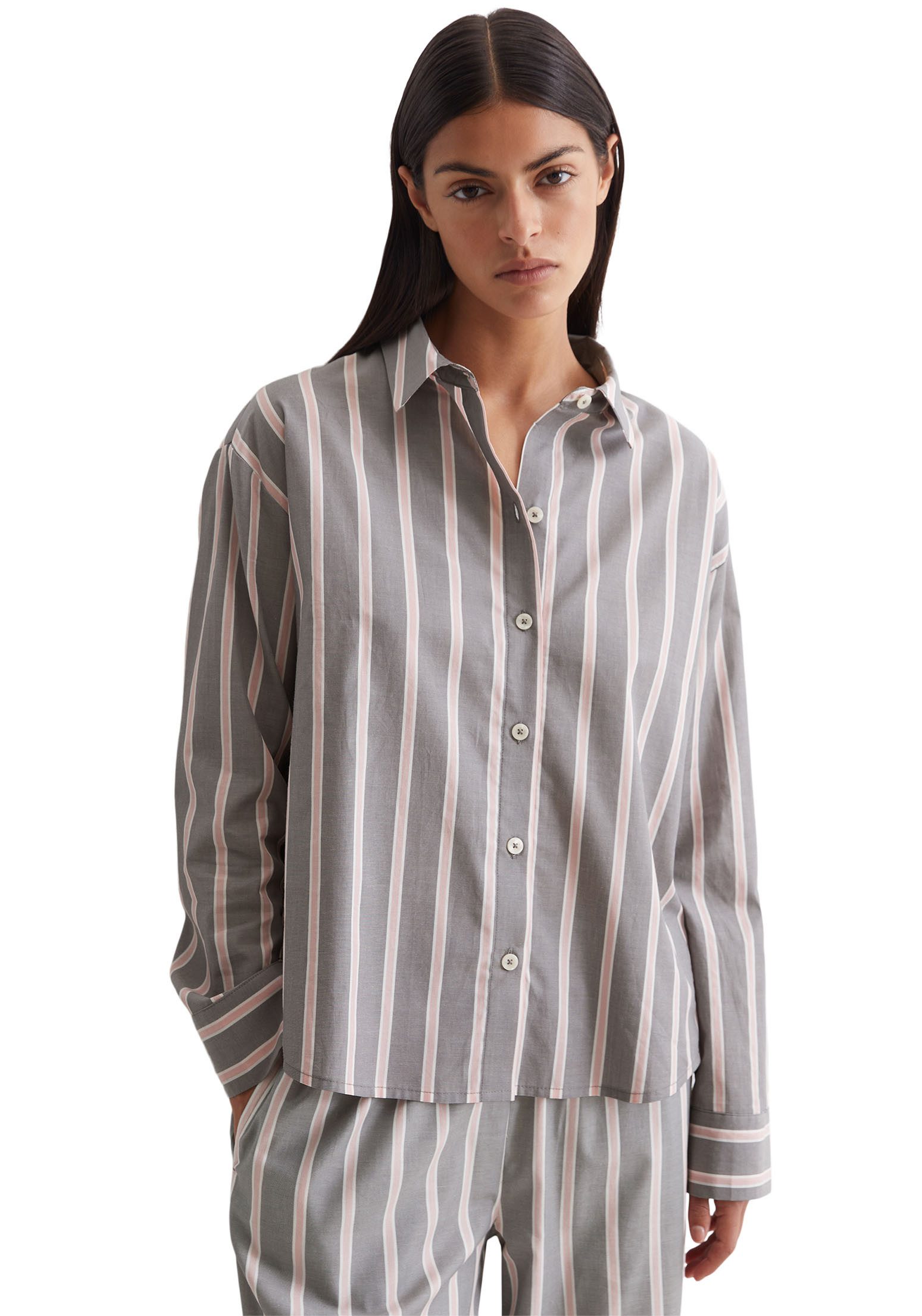 Marc O'Polo Pyjamaoberteil Mix & Match Woven Knöpfe, Langarm, Streifen, Pop günstig online kaufen