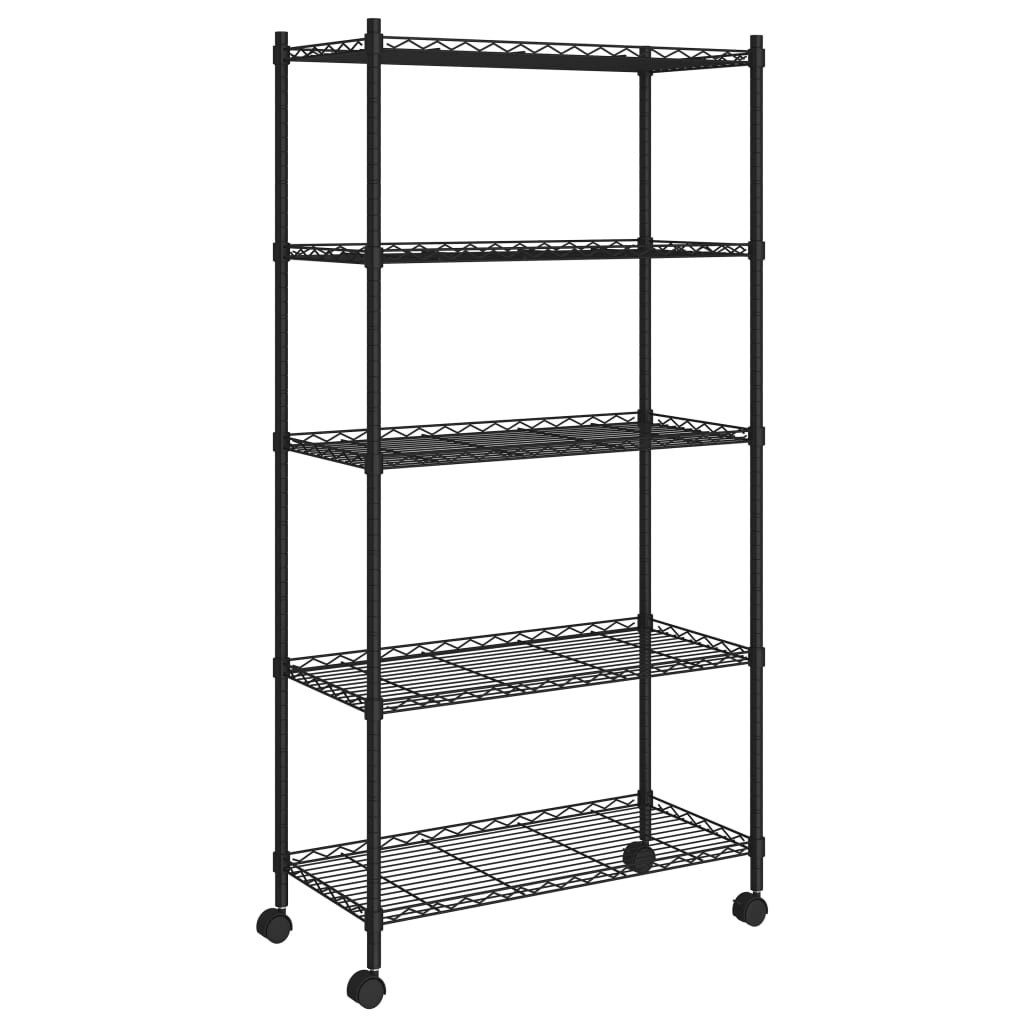 Mehrzweckregal Lagerregal mit 5 Böden und Rollen 75x35x155 cm Schwarz 250 kg